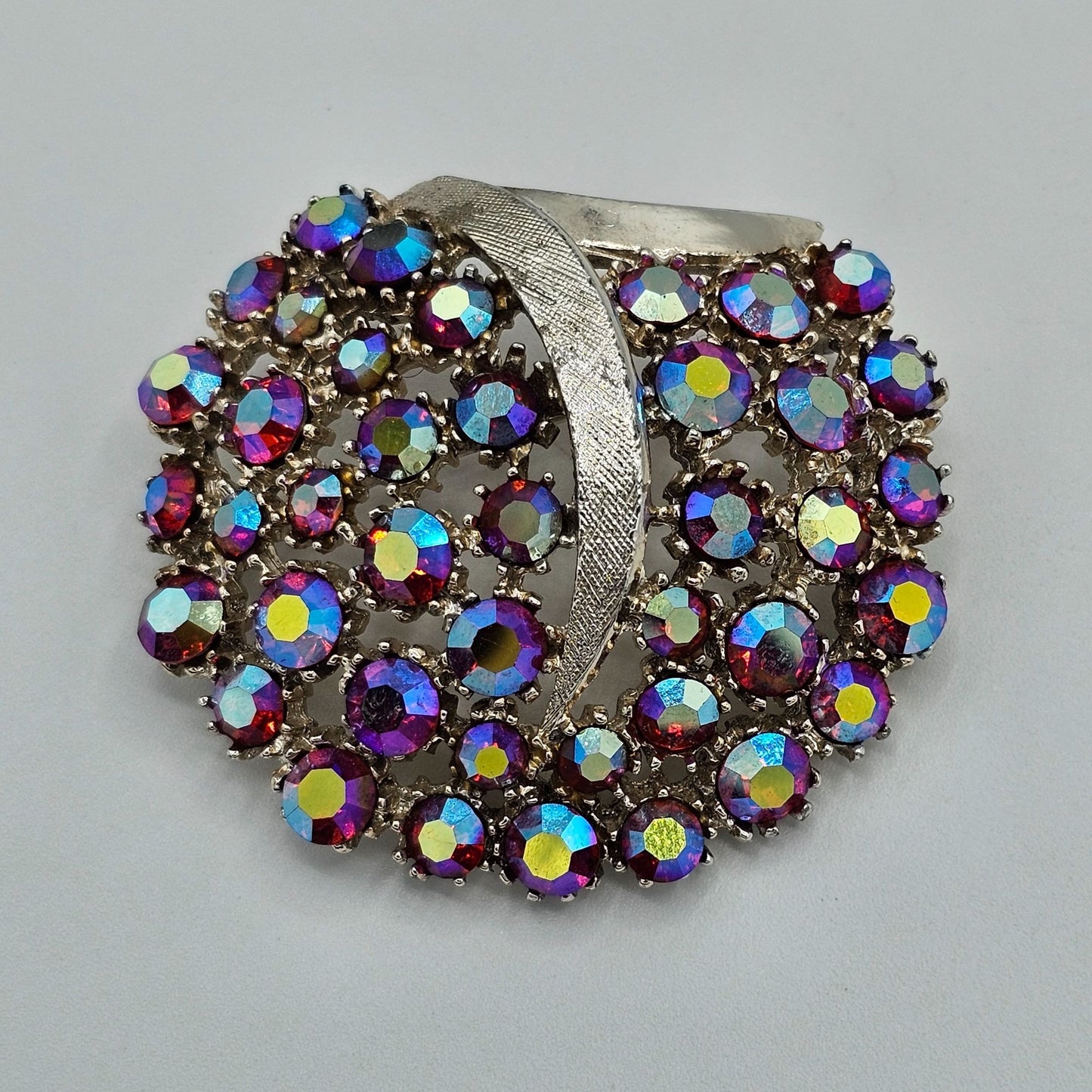 HUGE Vintage Arthur Pepper Pink Aurora Borealis Rhinestone Brooch Signed Art