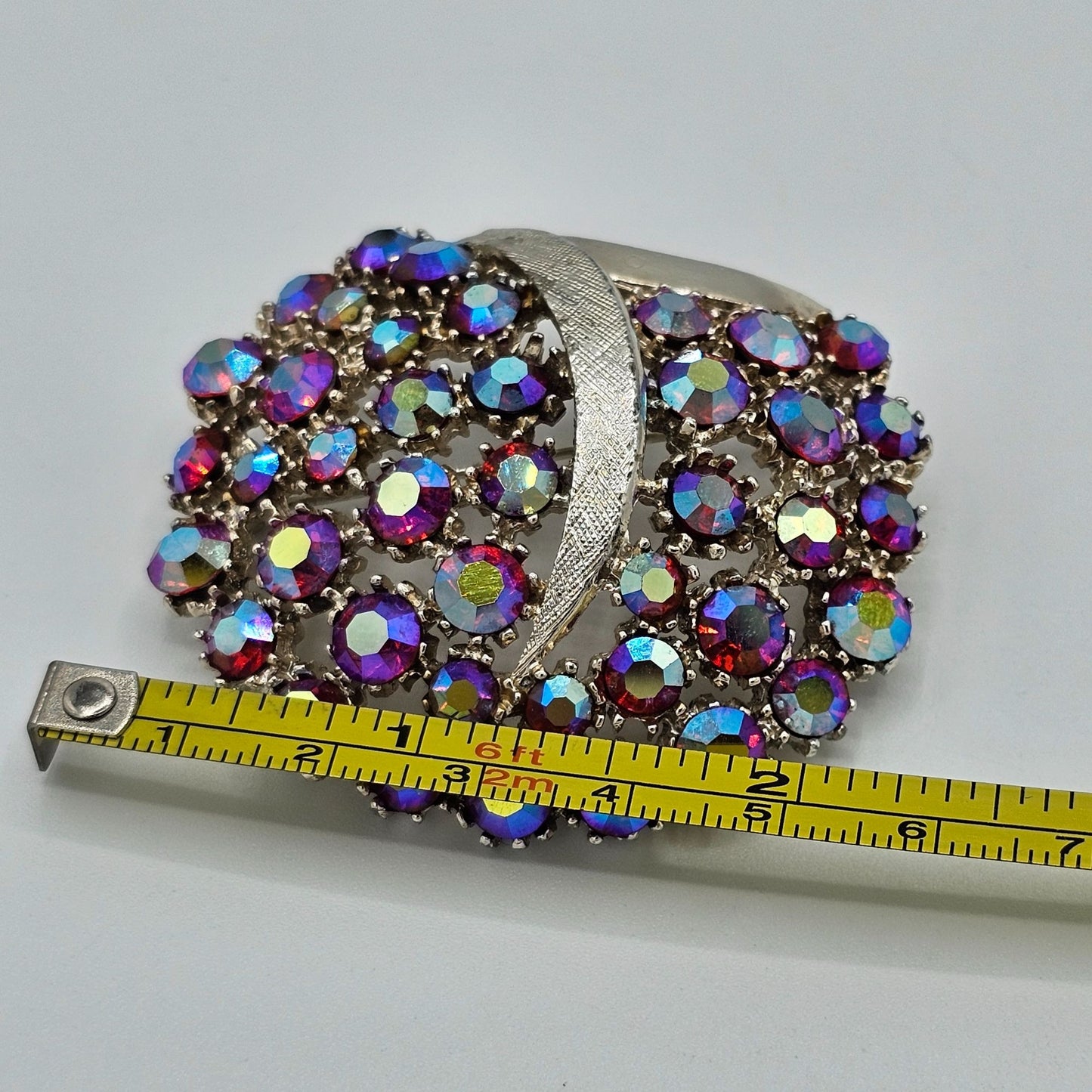 HUGE Vintage Arthur Pepper Pink Aurora Borealis Rhinestone Brooch Signed Art