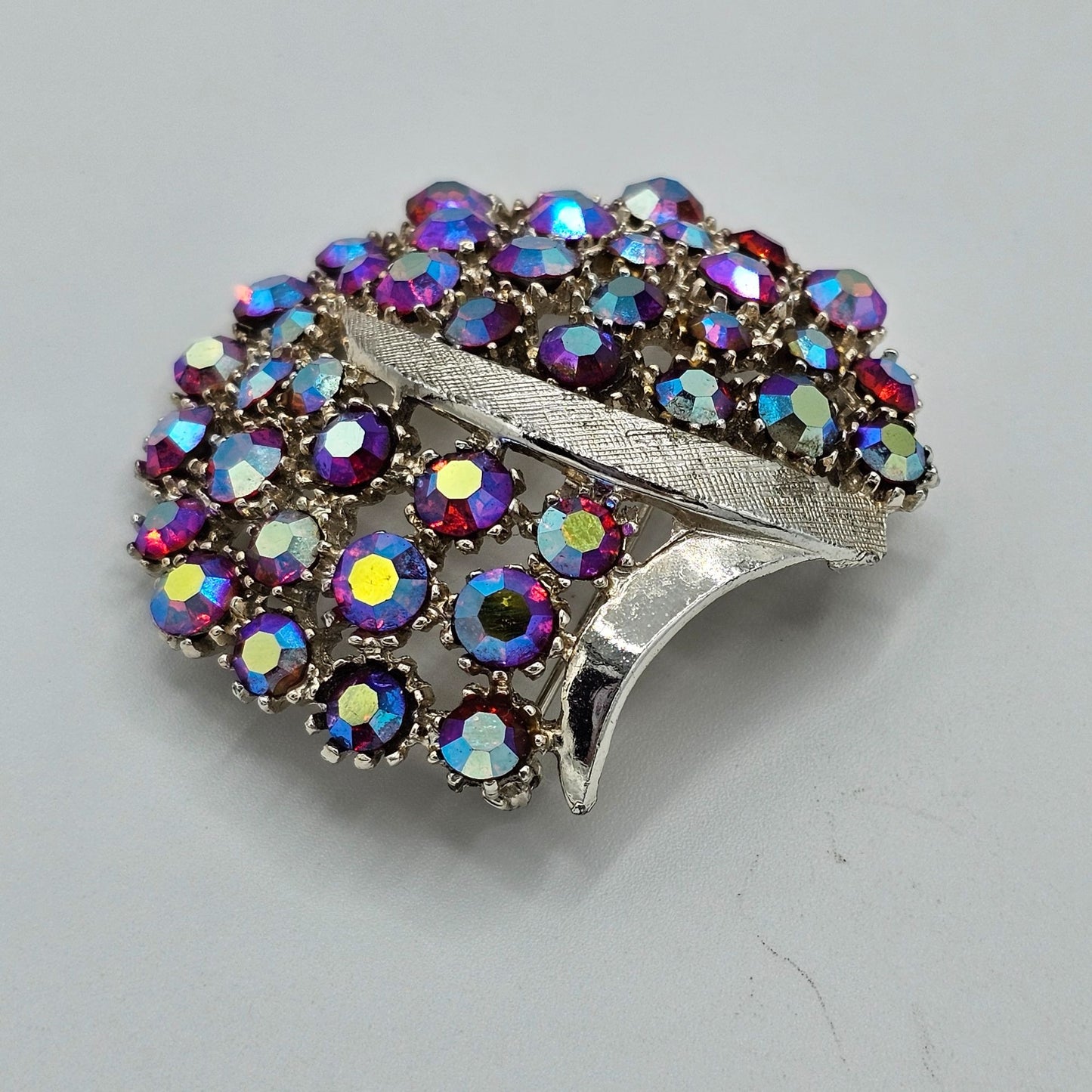 HUGE Vintage Arthur Pepper Pink Aurora Borealis Rhinestone Brooch Signed Art