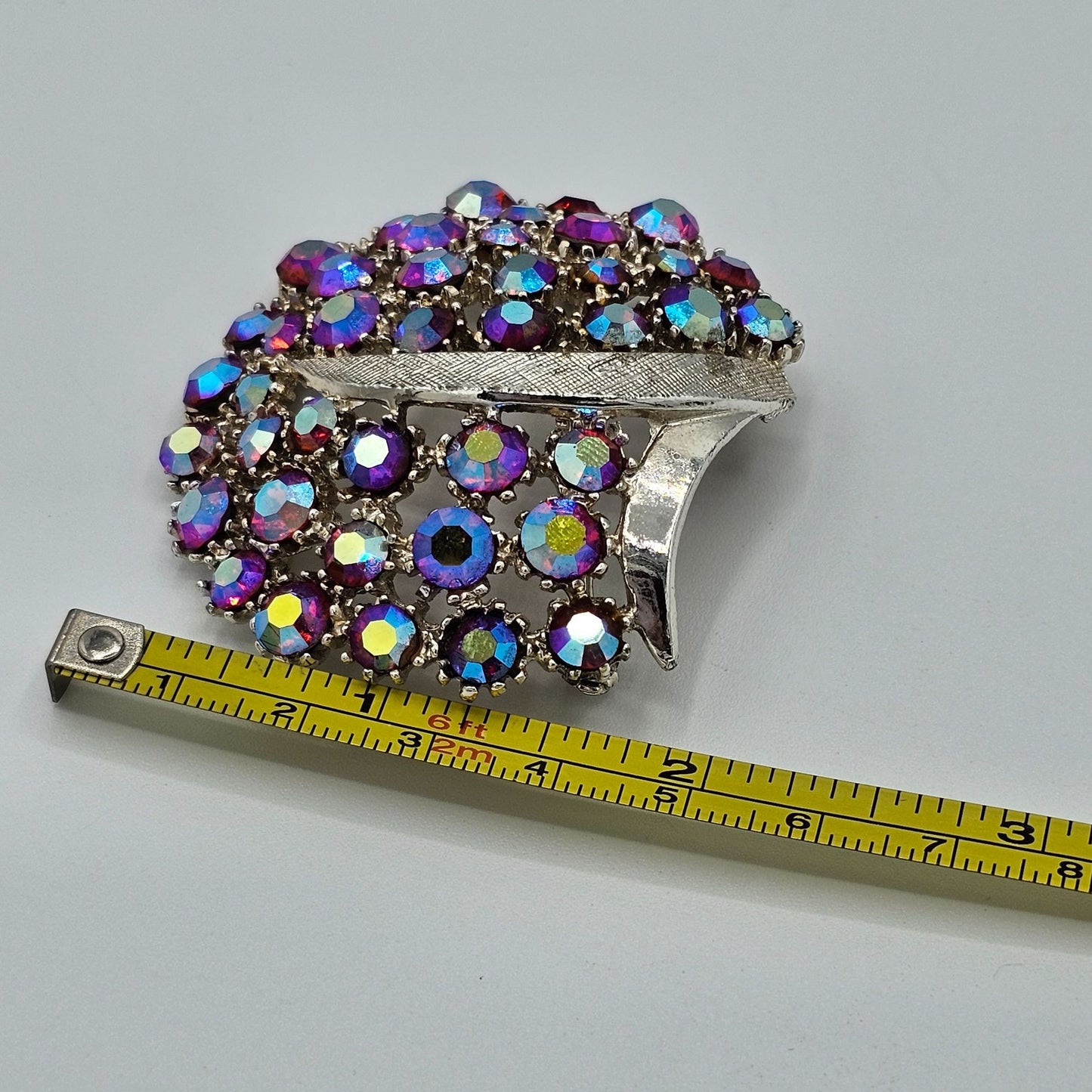 HUGE Vintage Arthur Pepper Pink Aurora Borealis Rhinestone Brooch Signed Art