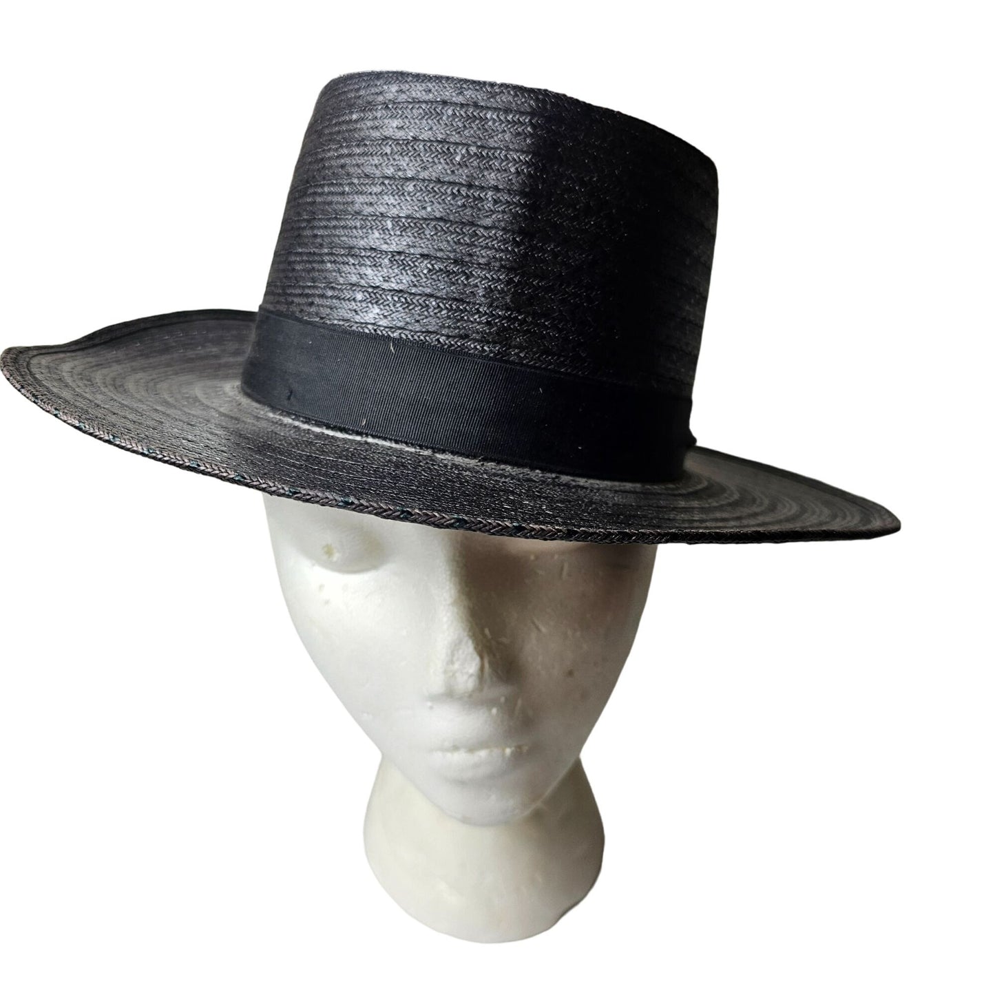 Park Plaza Mens Black Straw Boater Hat 6 7/8 Amish Country Mennonite