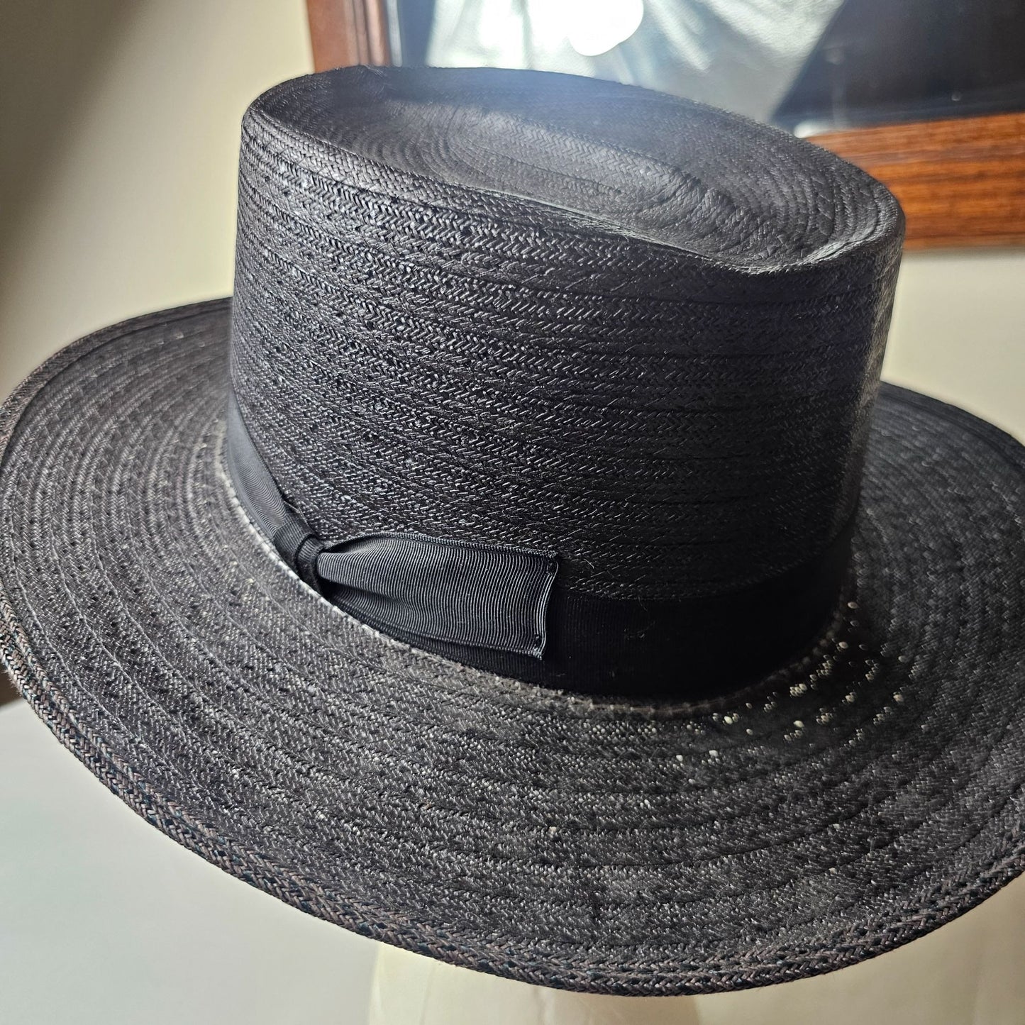 Park Plaza Mens Black Straw Boater Hat 6 7/8 Amish Country Mennonite