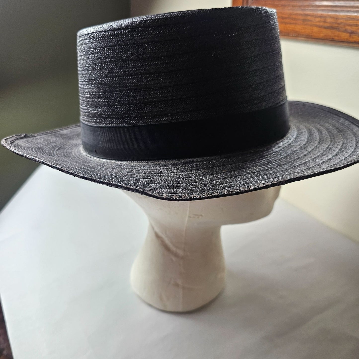 Park Plaza Mens Black Straw Boater Hat 6 7/8 Amish Country Mennonite