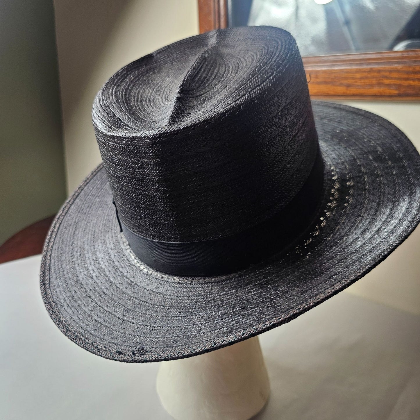 Park Plaza Mens Black Straw Boater Hat 6 7/8 Amish Country Mennonite