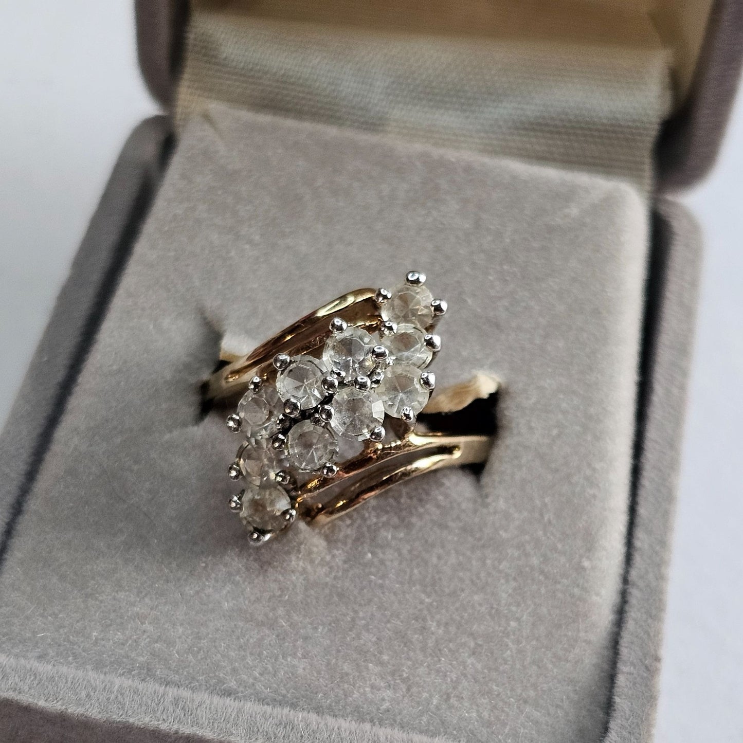 Vintage 14K HGE Electroplated Gold Cluster Ring Sparkling Cubic Zirconia