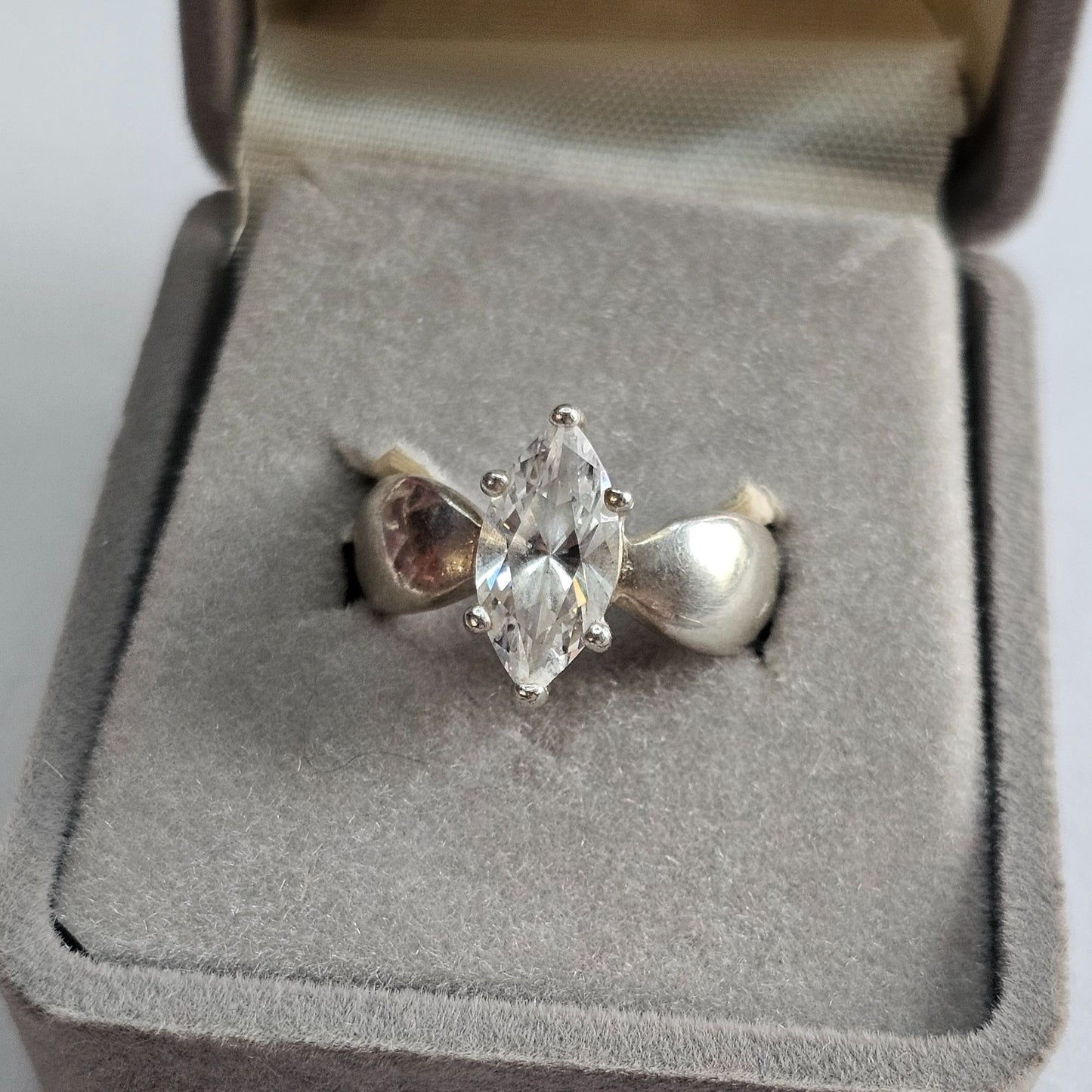 Marquise CZ Ring Sterling Silver Unique Band Size 6 Elegant Statement Solitaire