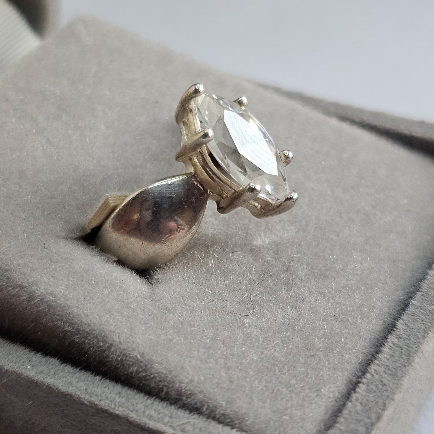 Marquise CZ Ring Sterling Silver Unique Band Size 6 Elegant Statement Solitaire