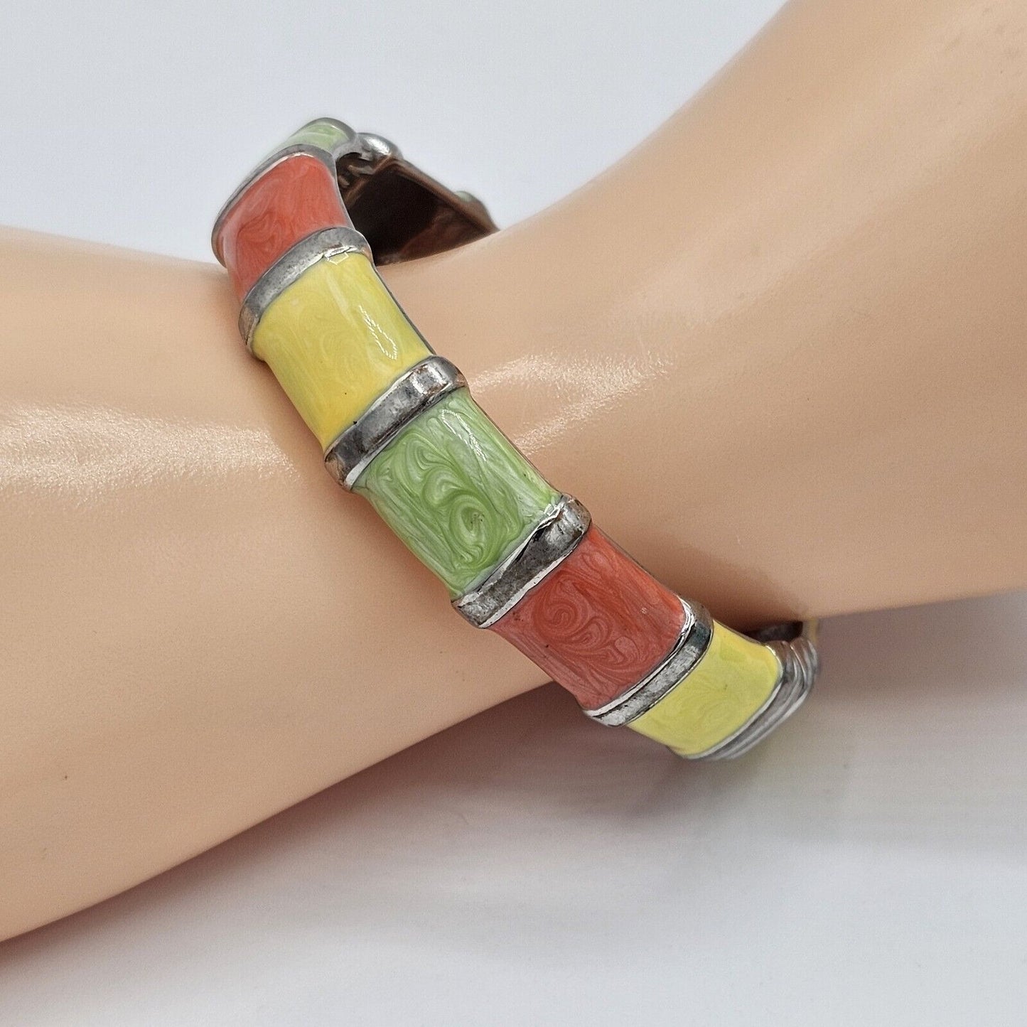 Silver-tone Bright Summer Colors ENAMEL Hinged Bracelet Magnetic Closure Fashion