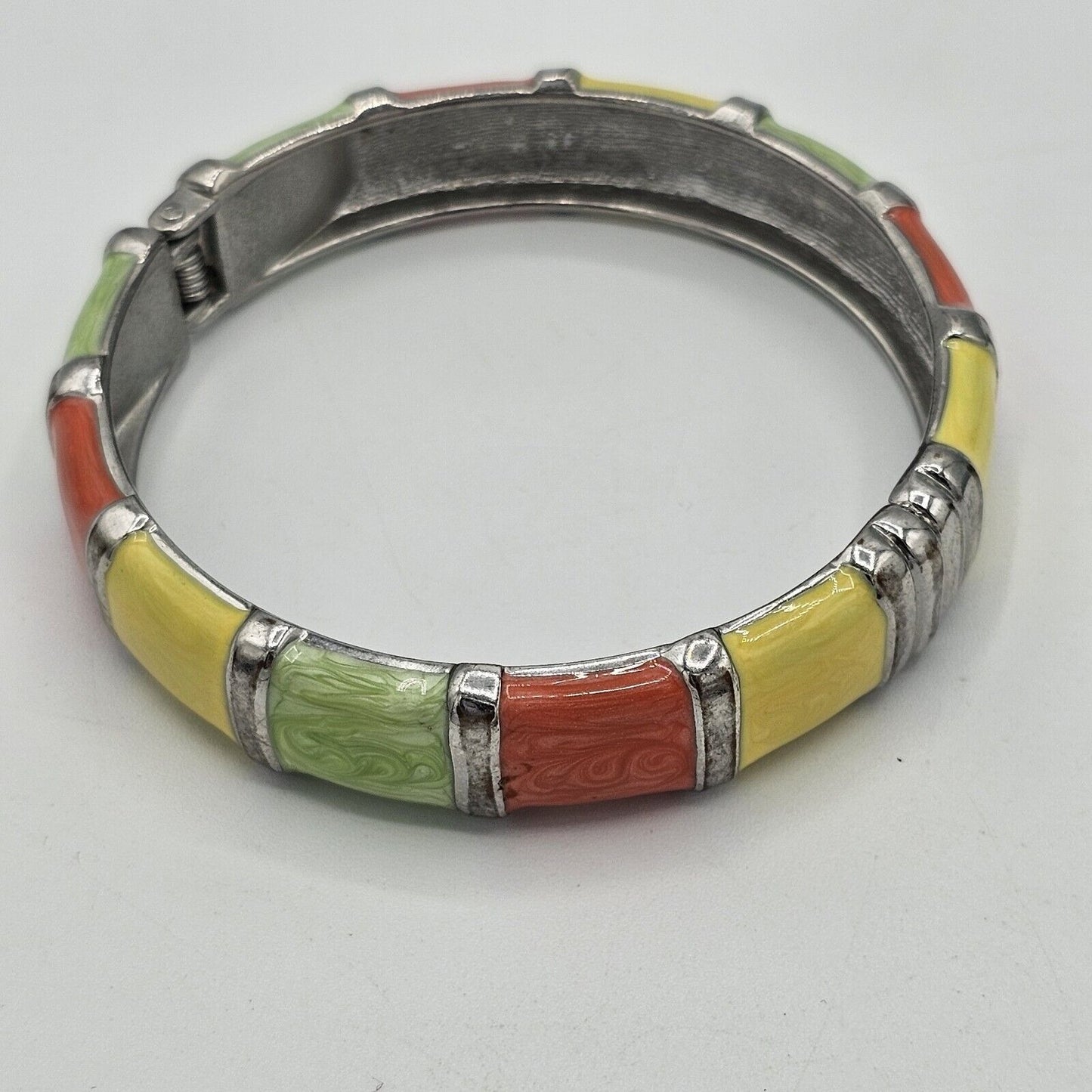 Silver-tone Bright Summer Colors ENAMEL Hinged Bracelet Magnetic Closure Fashion