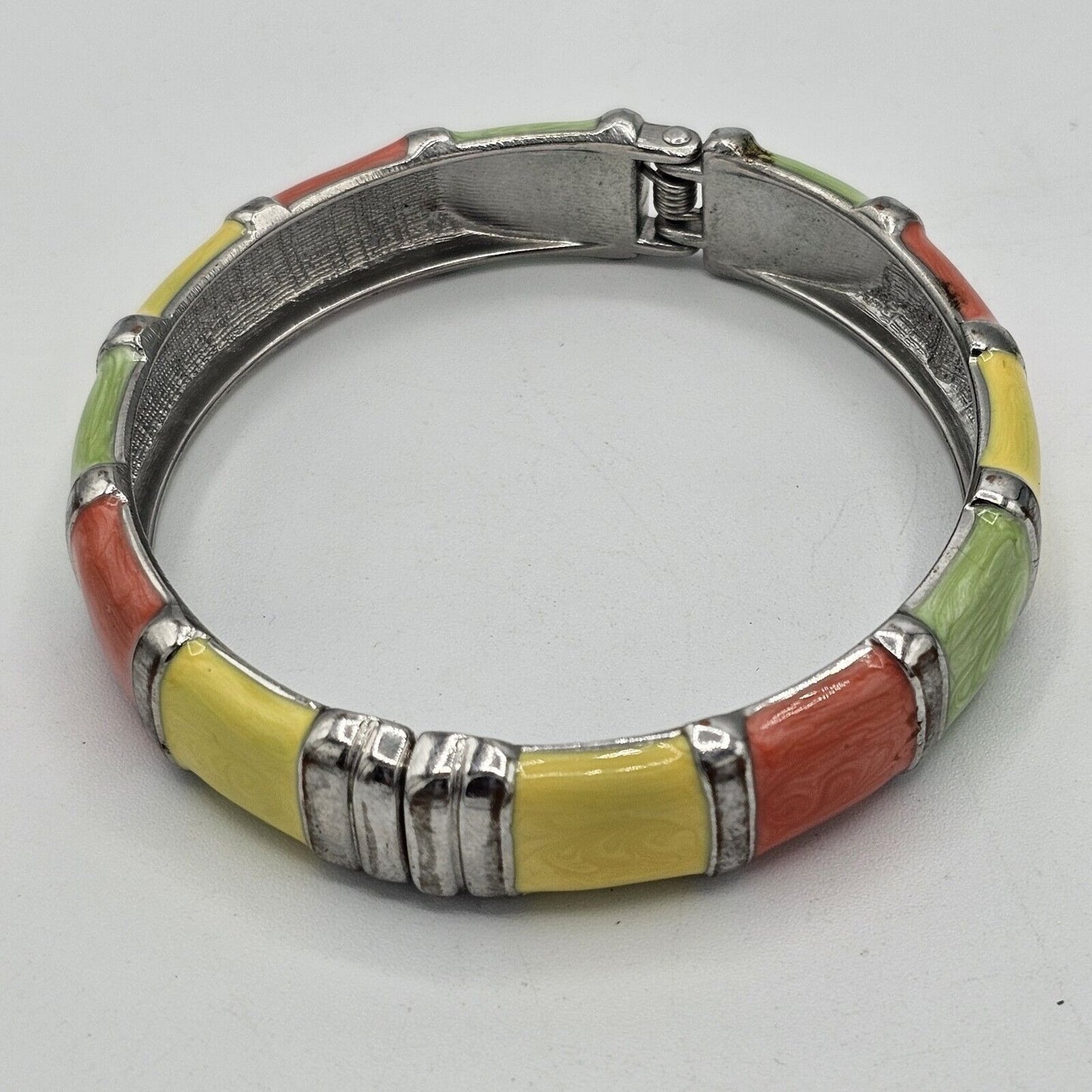 Silver-tone Bright Summer Colors ENAMEL Hinged Bracelet Magnetic Closure Fashion