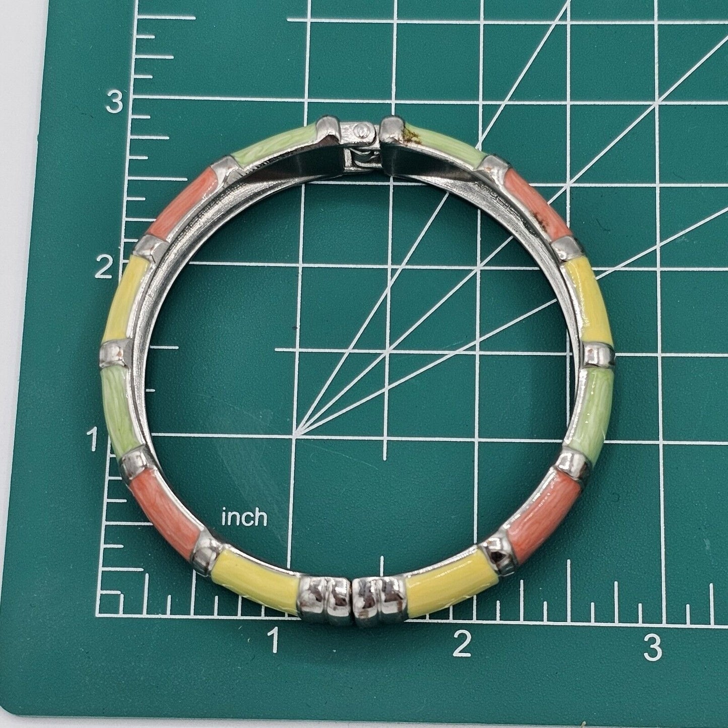Silver-tone Bright Summer Colors ENAMEL Hinged Bracelet Magnetic Closure Fashion