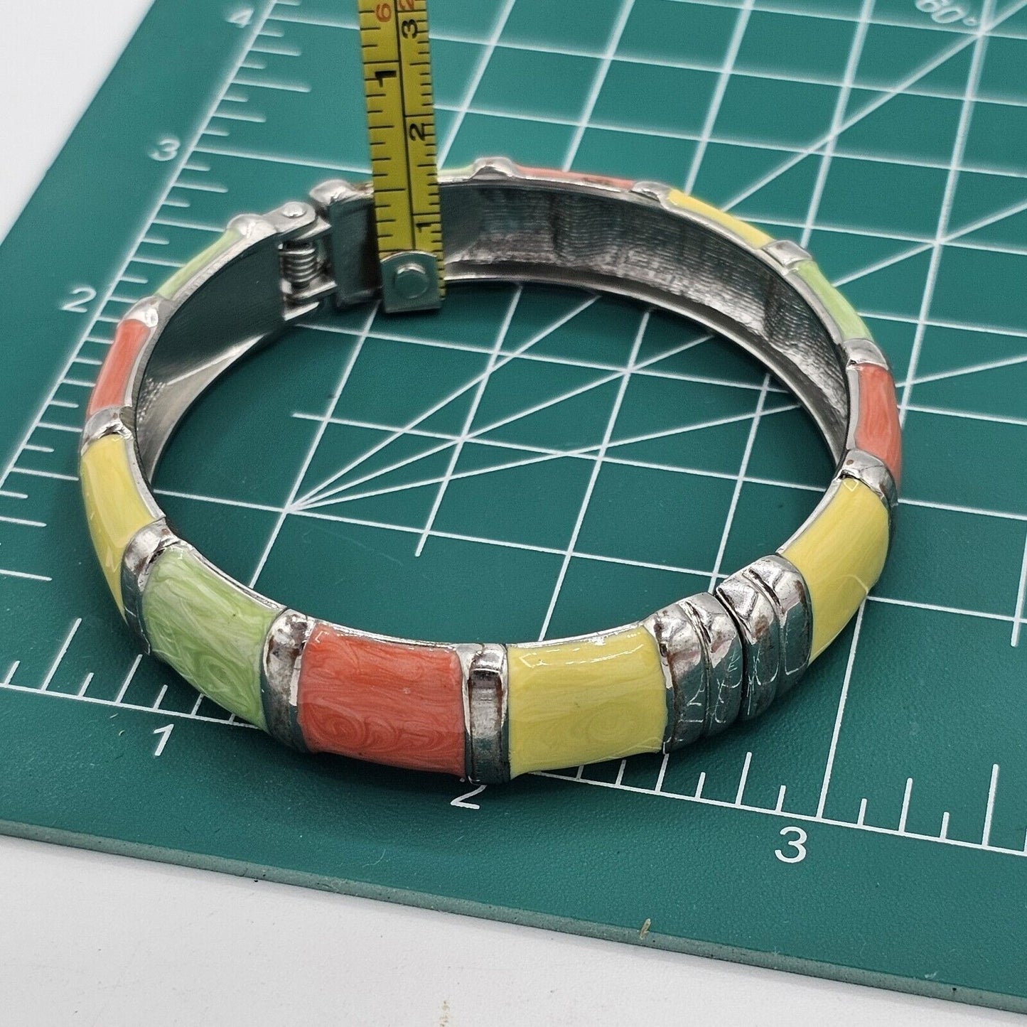Silver-tone Bright Summer Colors ENAMEL Hinged Bracelet Magnetic Closure Fashion