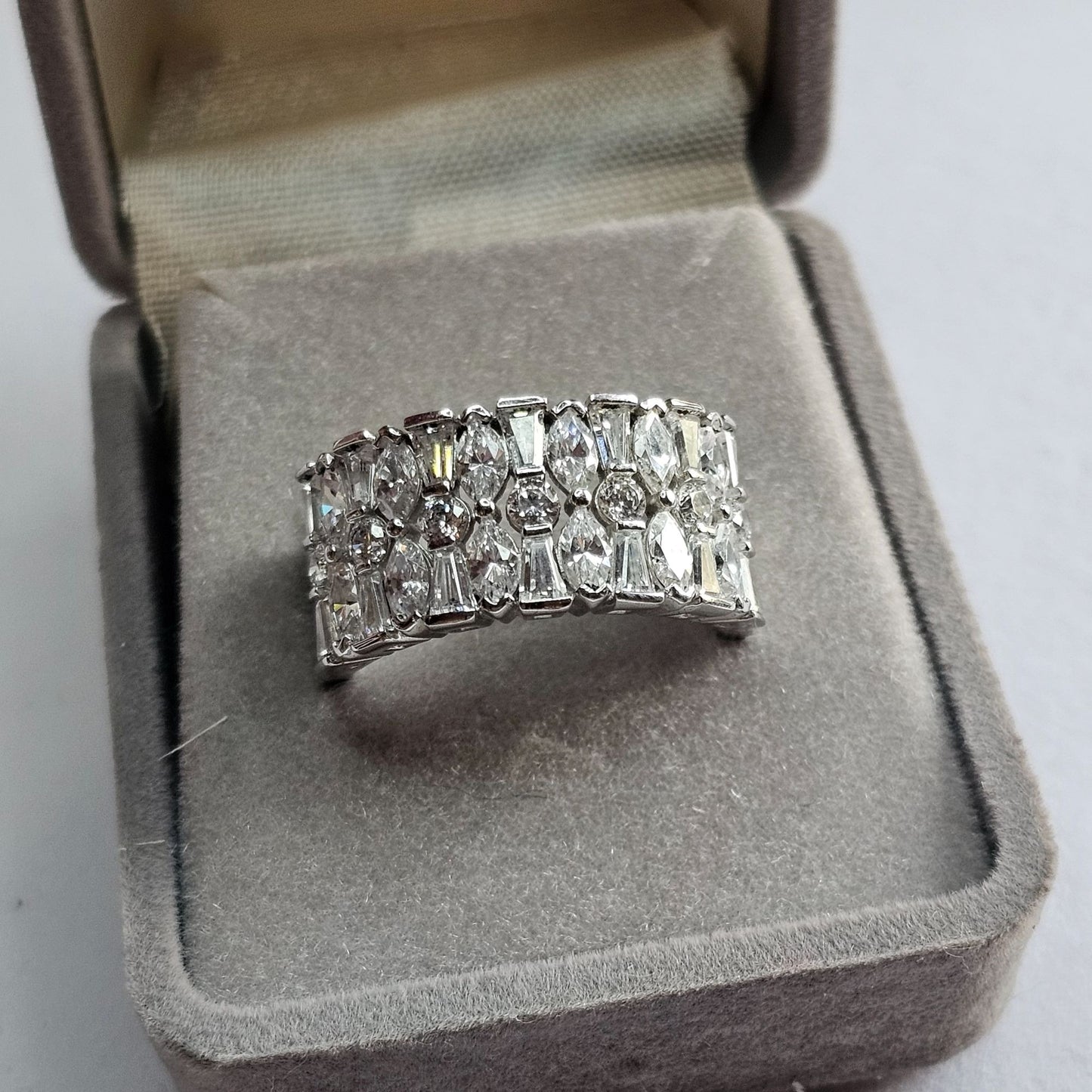 Sterling Silver Cubic Zirconia Statement Ring Size 9 Wide Band Design Elegant