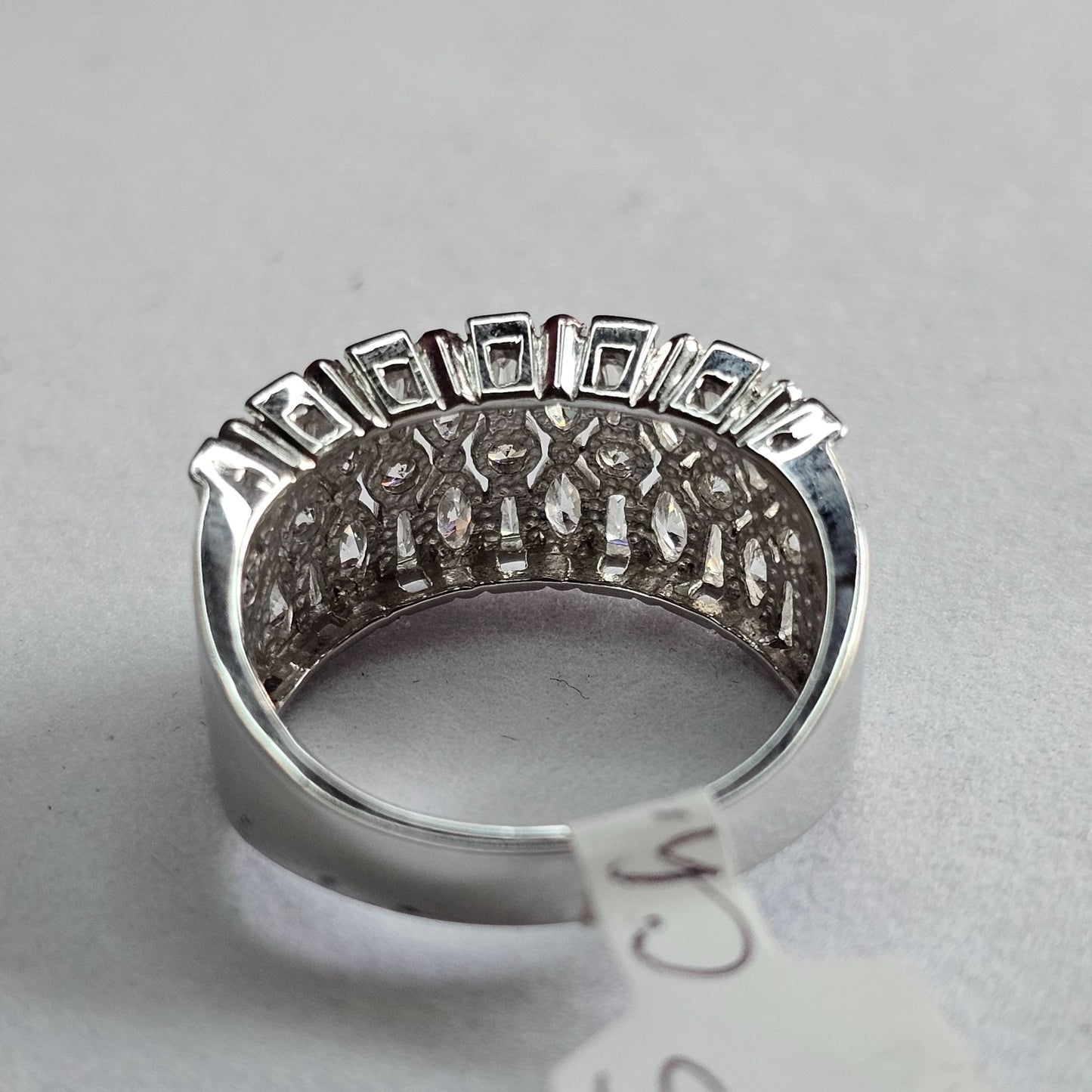 Sterling Silver Cubic Zirconia Statement Ring Size 9 Wide Band Design Elegant