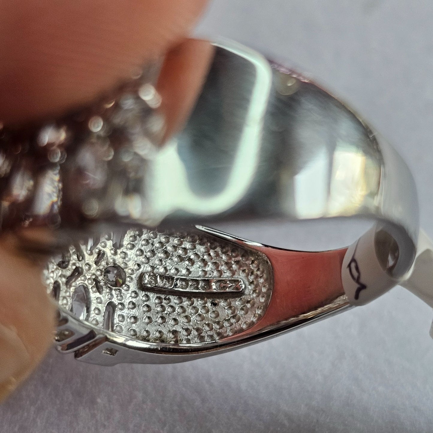 Sterling Silver Cubic Zirconia Statement Ring Size 9 Wide Band Design Elegant