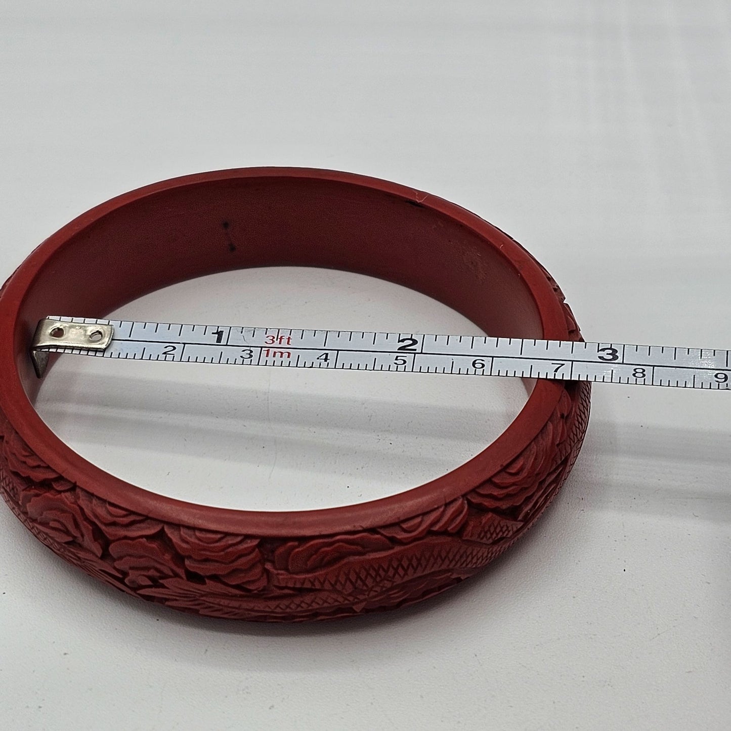 Intricate Carved Dragon Design Vintage Chinese Cinnabar Bangle