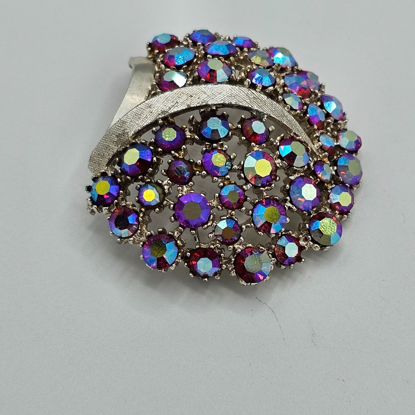 HUGE Vintage Arthur Pepper Pink Aurora Borealis Rhinestone Brooch Signed Art