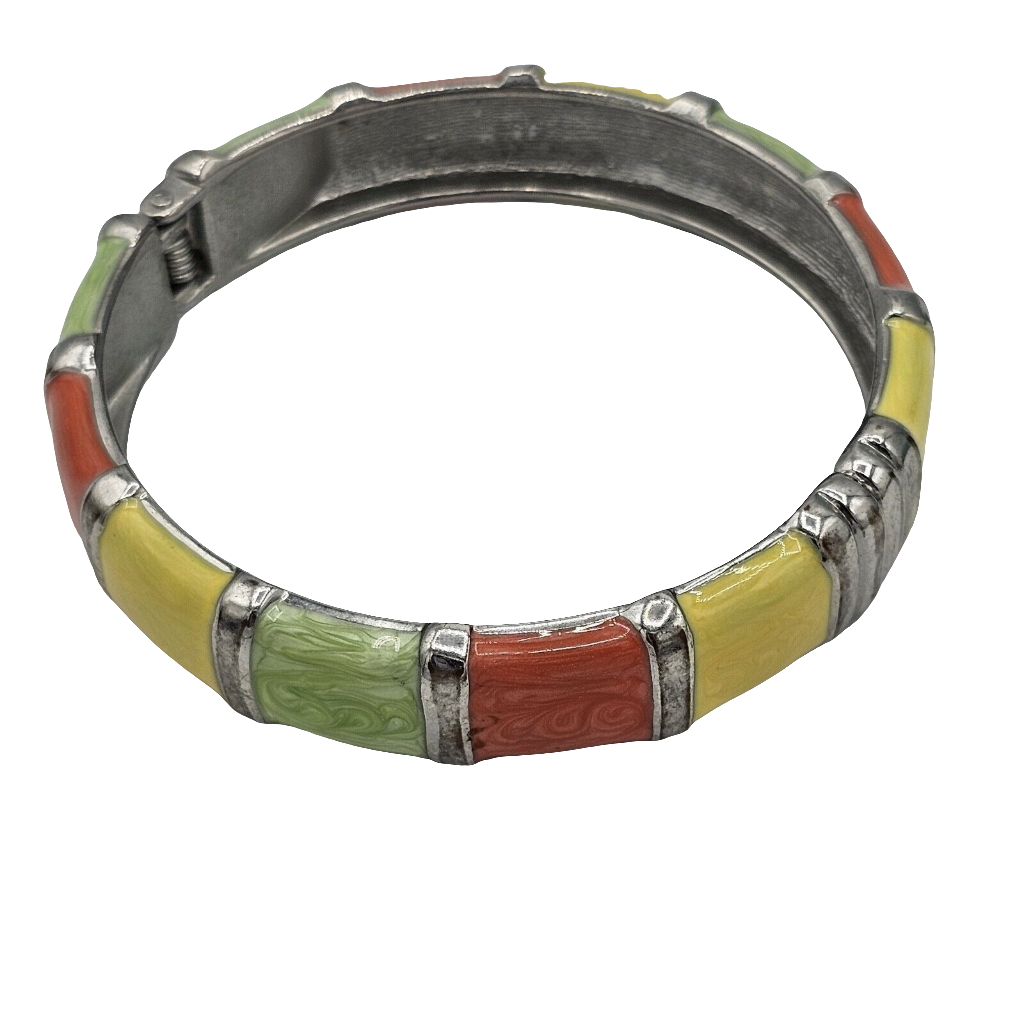 Silver-tone Bright Summer Colors ENAMEL Hinged Bracelet Magnetic Closure Fashion