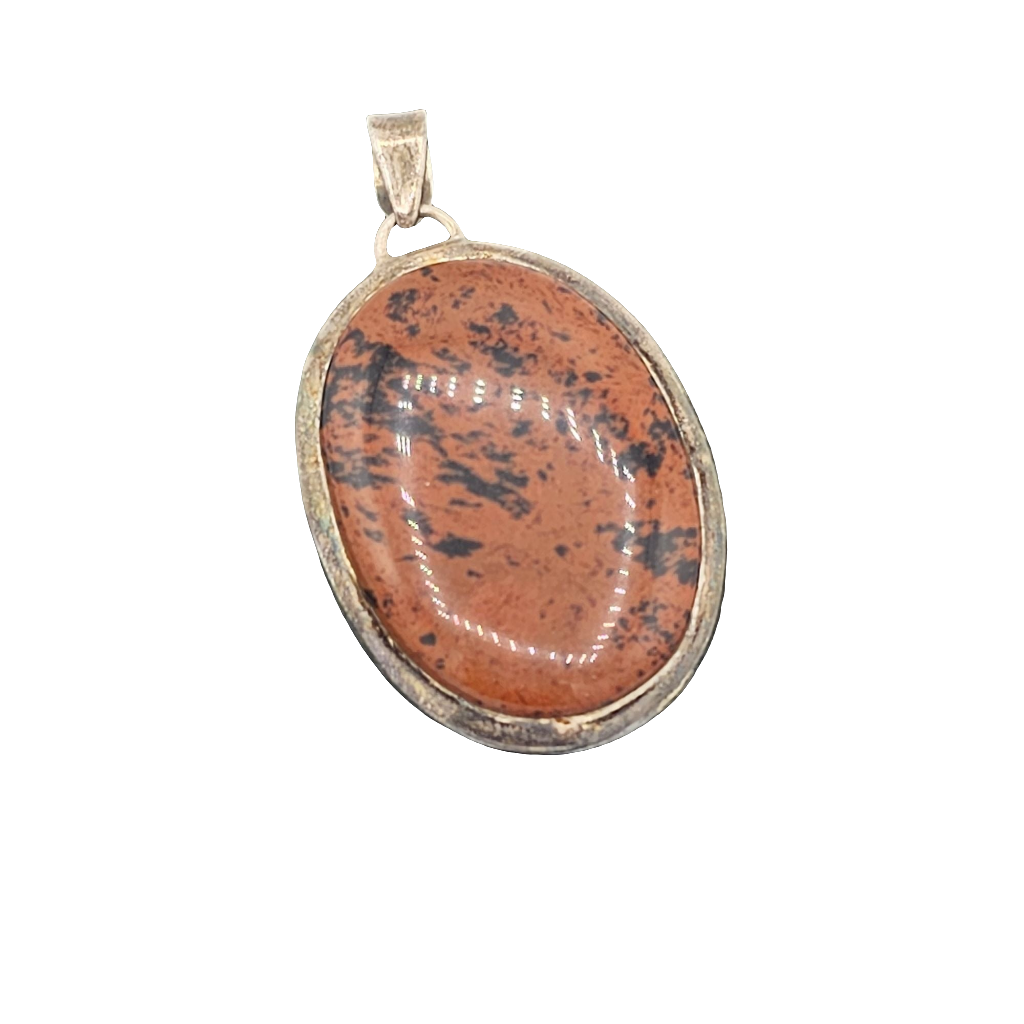 Sterling Silver 925 Oval Mahogany Obsidian Cabachon Pendant