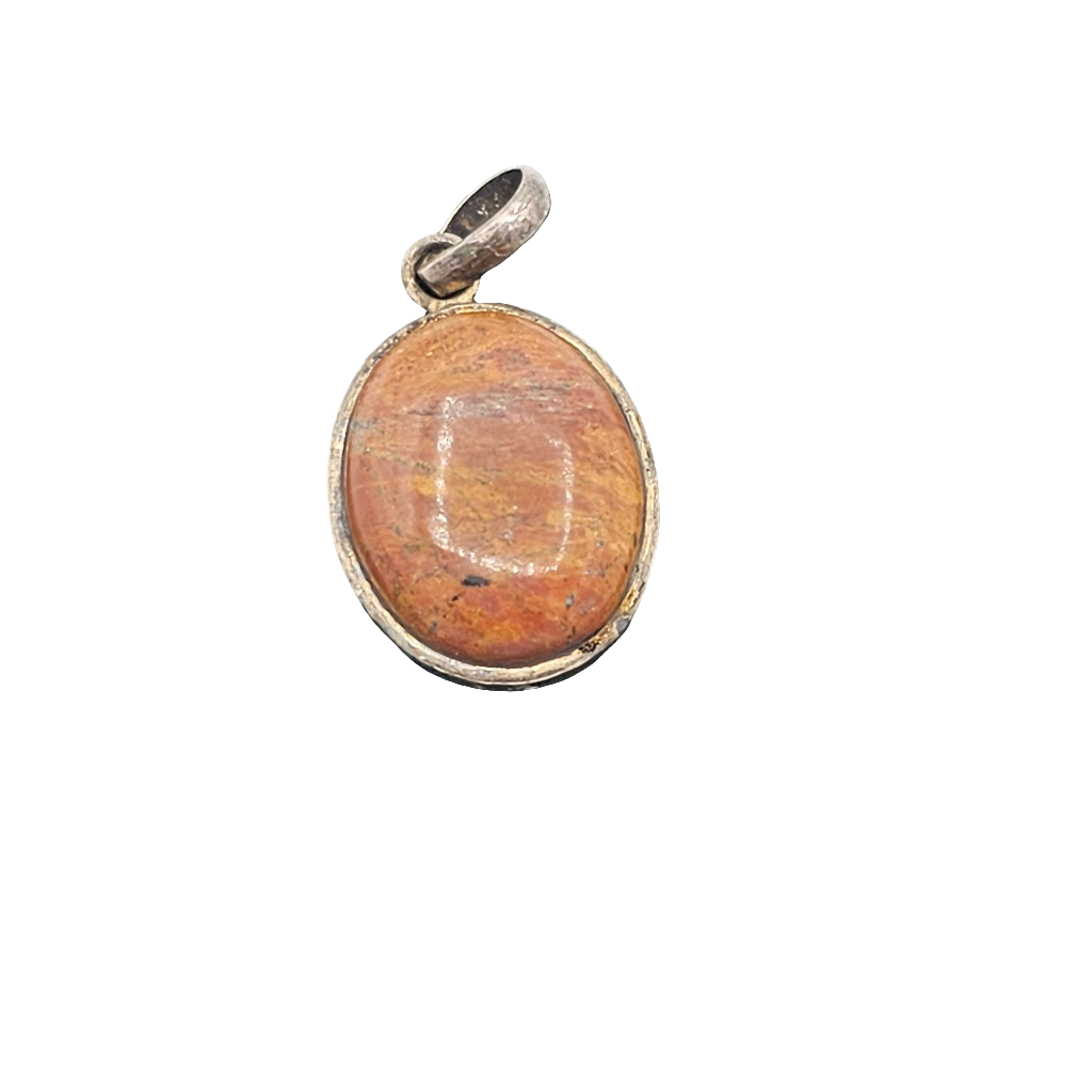 Vintage Sterling 925 Silver Oval Jasper? Natural Stone Cabochon Pendant