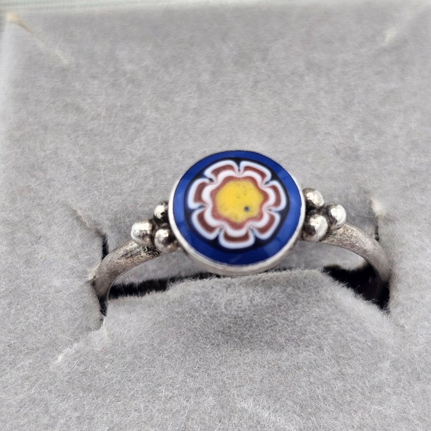 Vintage Sterling Silver 925 Enamel Floral Ring Size 7.5 Boho Chic Style