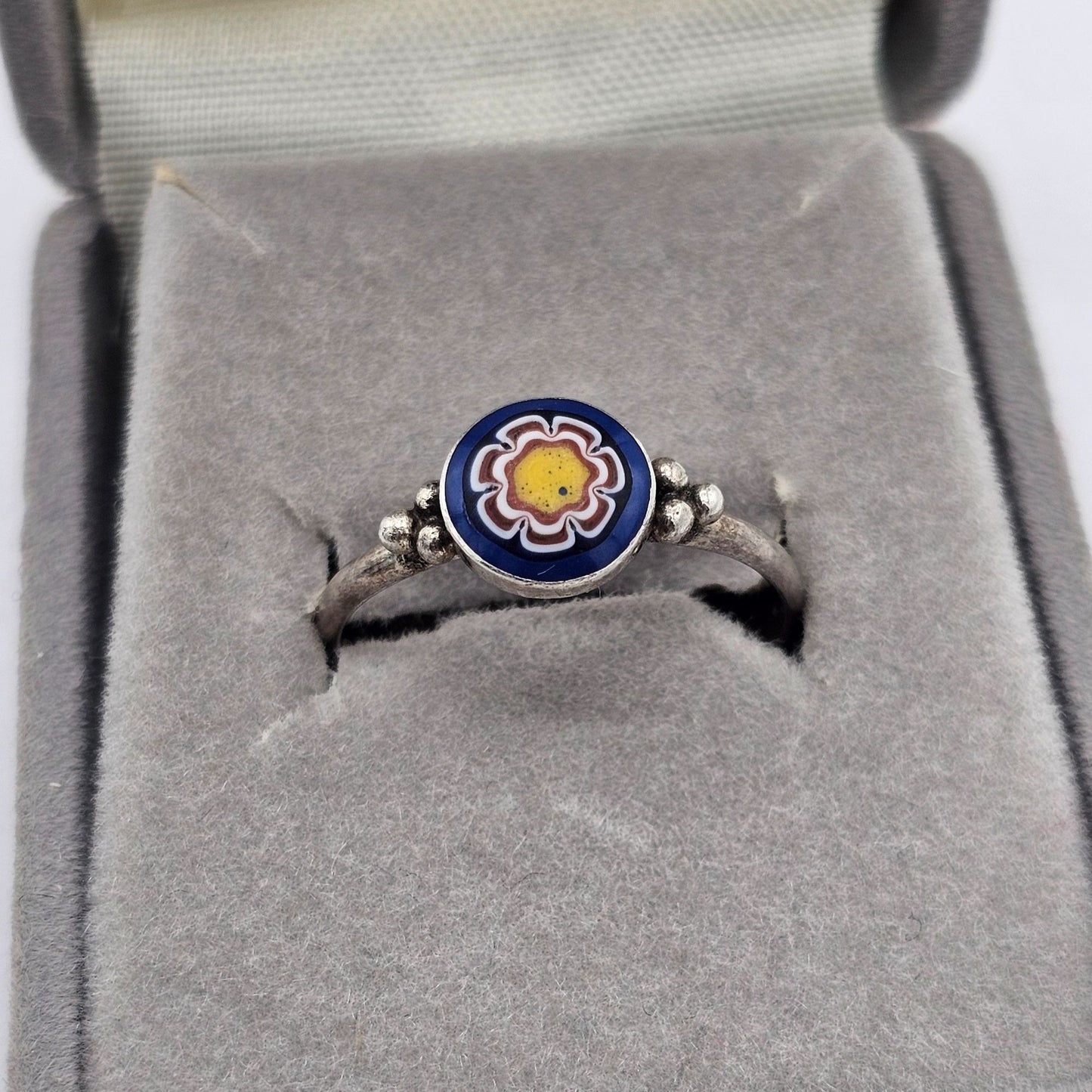 Vintage Sterling Silver 925 Enamel Floral Ring Size 7.5 Boho Chic Style