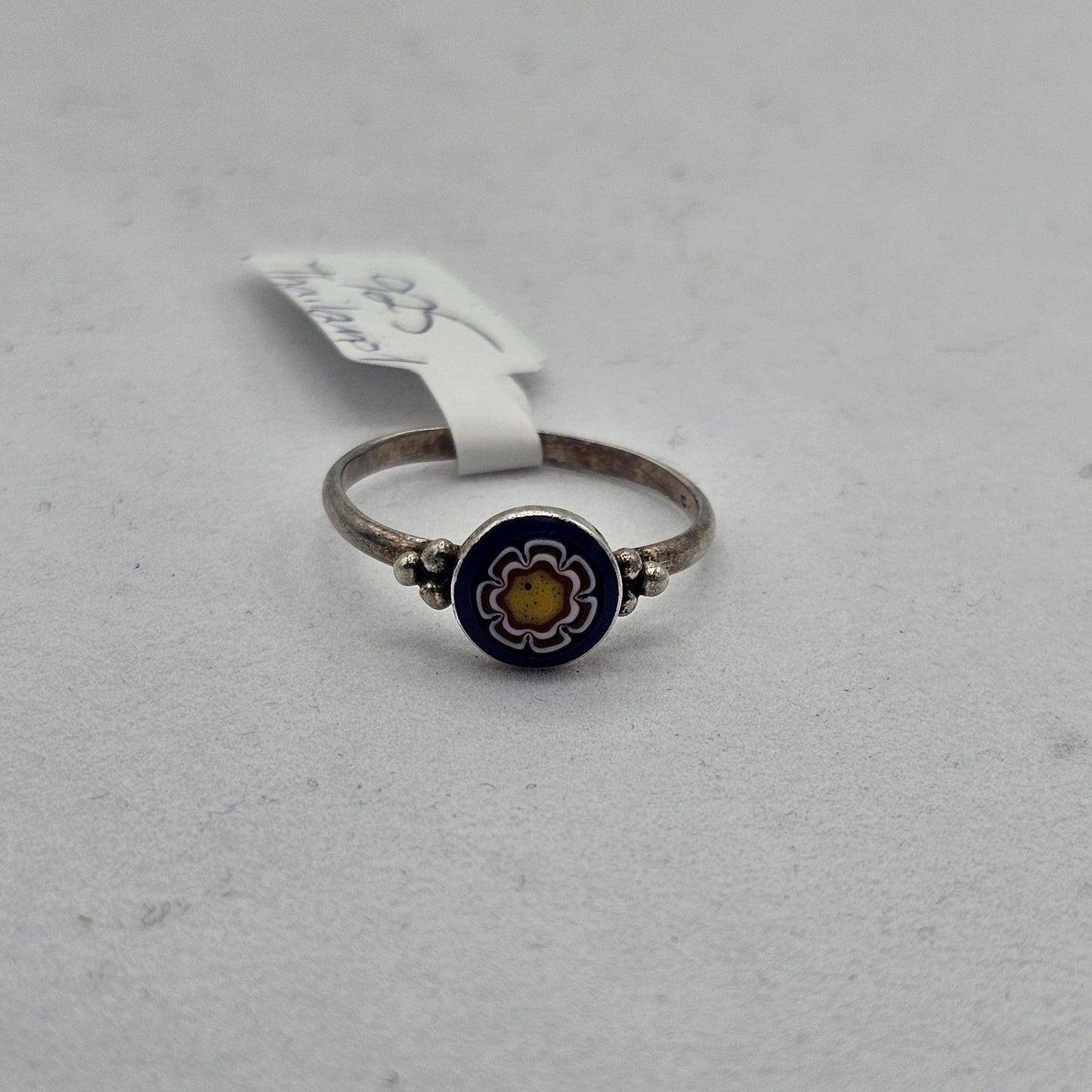 Vintage Sterling Silver 925 Enamel Floral Ring Size 7.5 Boho Chic Style