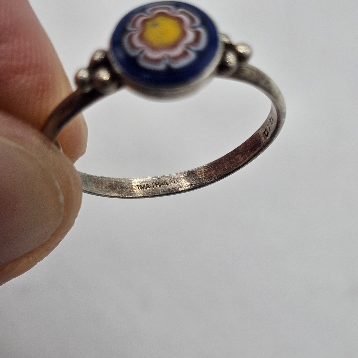 Vintage Sterling Silver 925 Enamel Floral Ring Size 7.5 Boho Chic Style