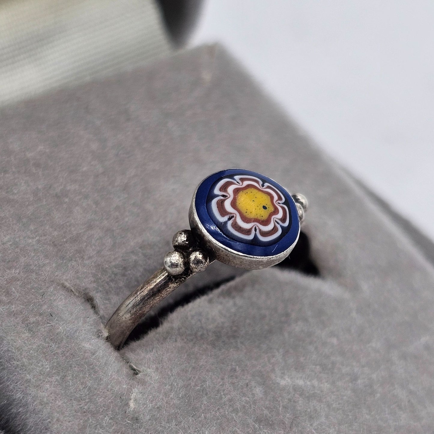 Vintage Sterling Silver 925 Enamel Floral Ring Size 7.5 Boho Chic Style