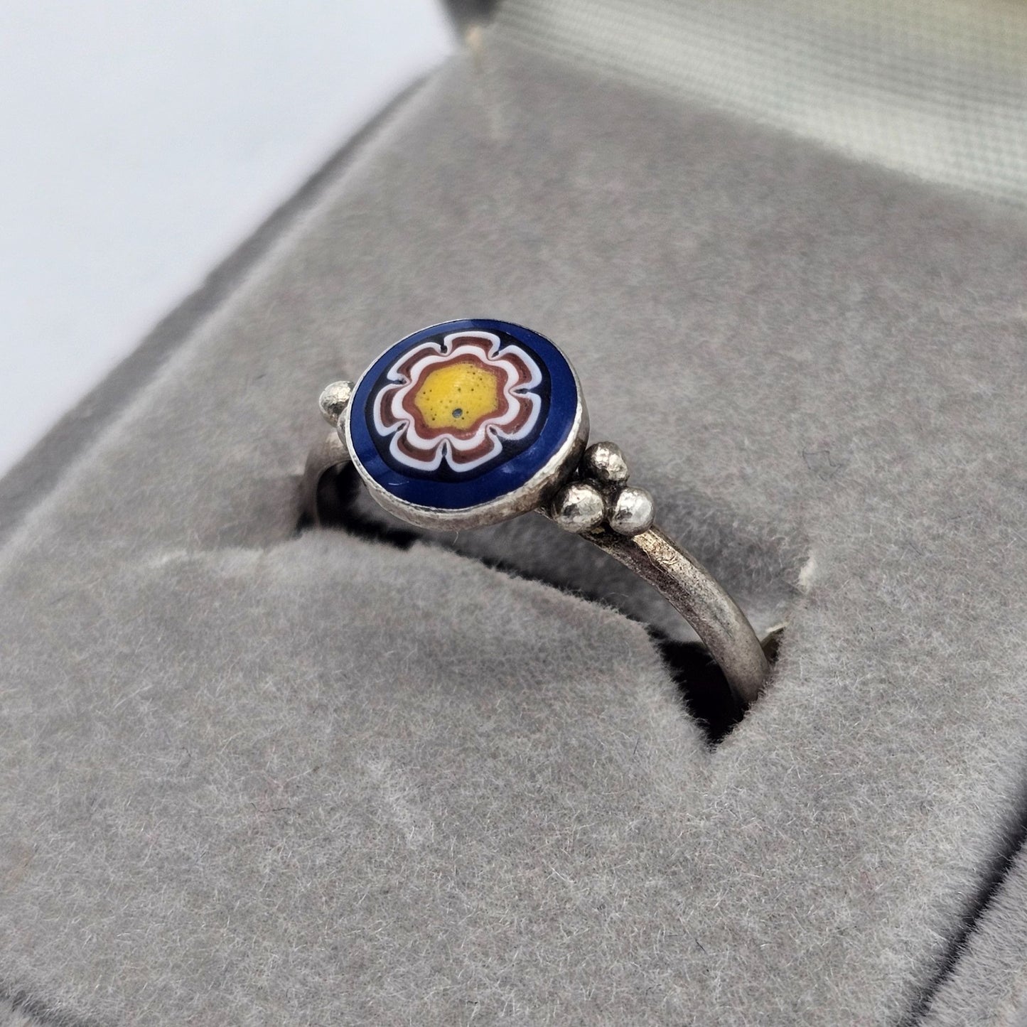 Vintage Sterling Silver 925 Enamel Floral Ring Size 7.5 Boho Chic Style