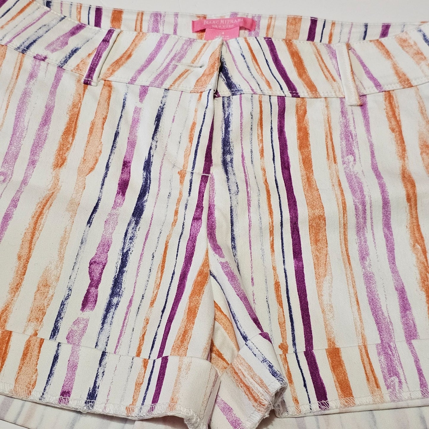 Isaac Mizrahi N.Y. Womens Vertical Striped Cuffed Shorts Sz 4 Cotton Blend