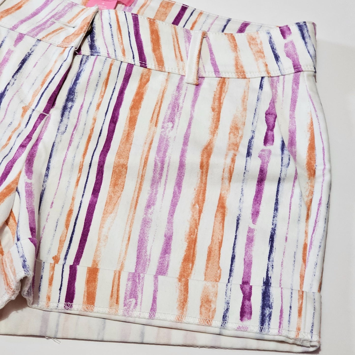 Isaac Mizrahi N.Y. Womens Vertical Striped Cuffed Shorts Sz 4 Cotton Blend