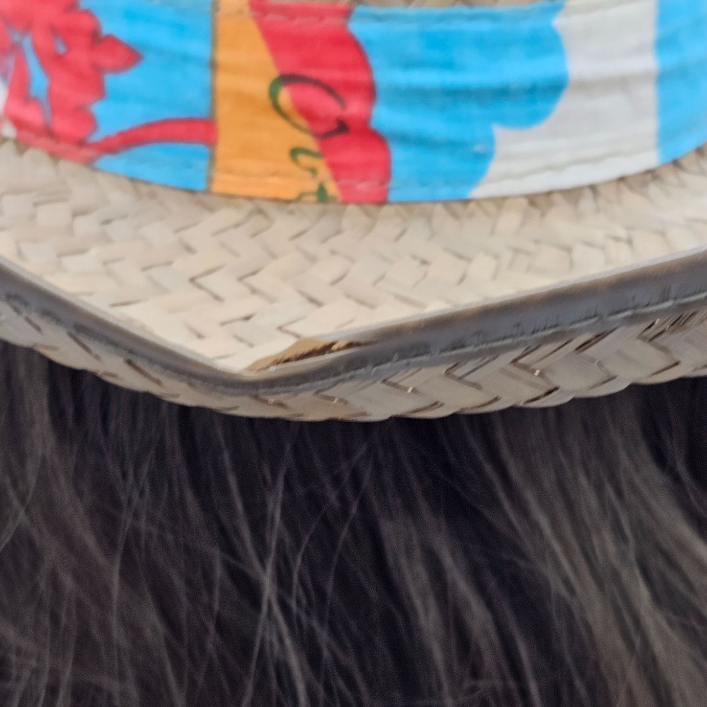 Vintage Straw Boater Hat With Colorful Mexican Band - Handwoven