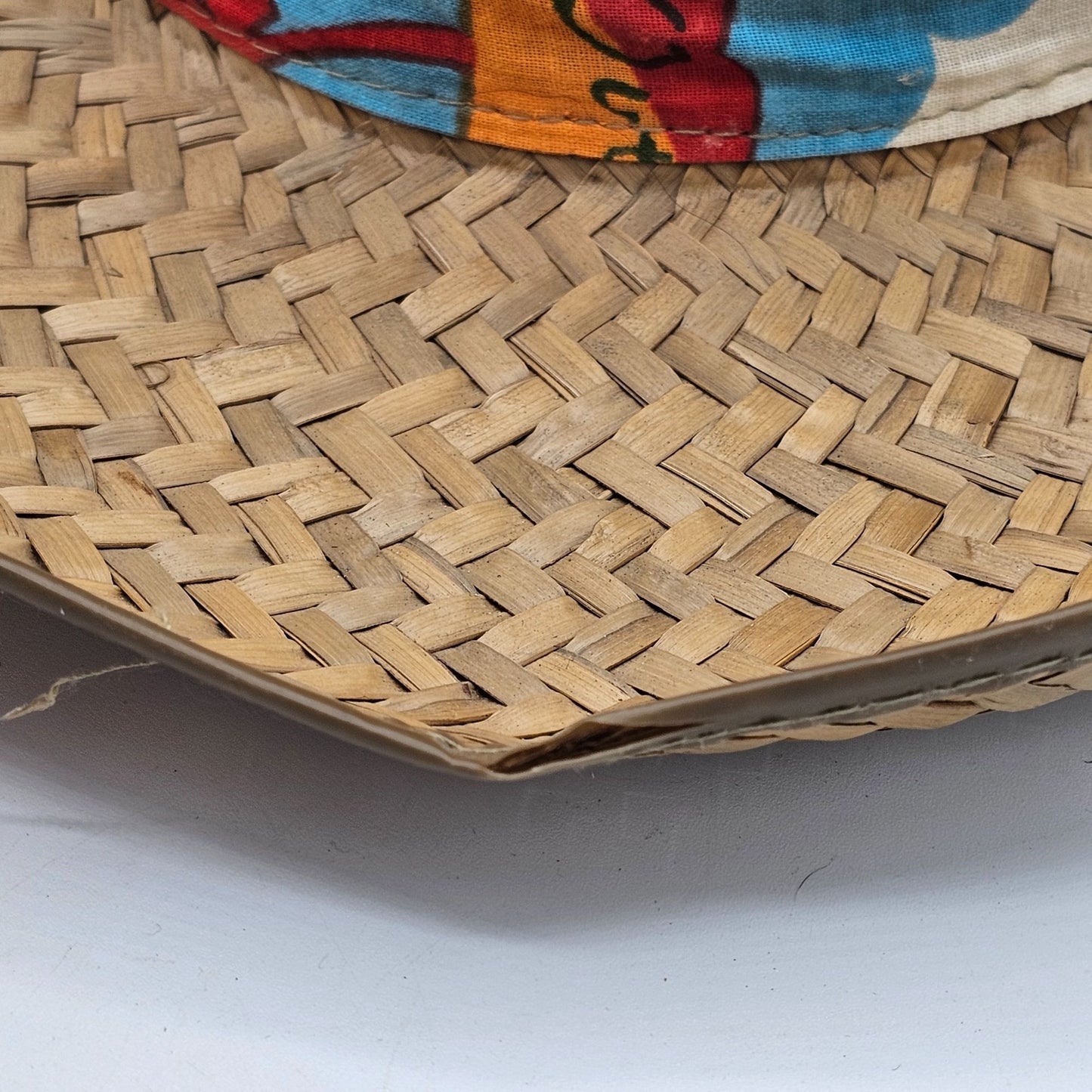 Vintage Straw Boater Hat With Colorful Mexican Band - Handwoven