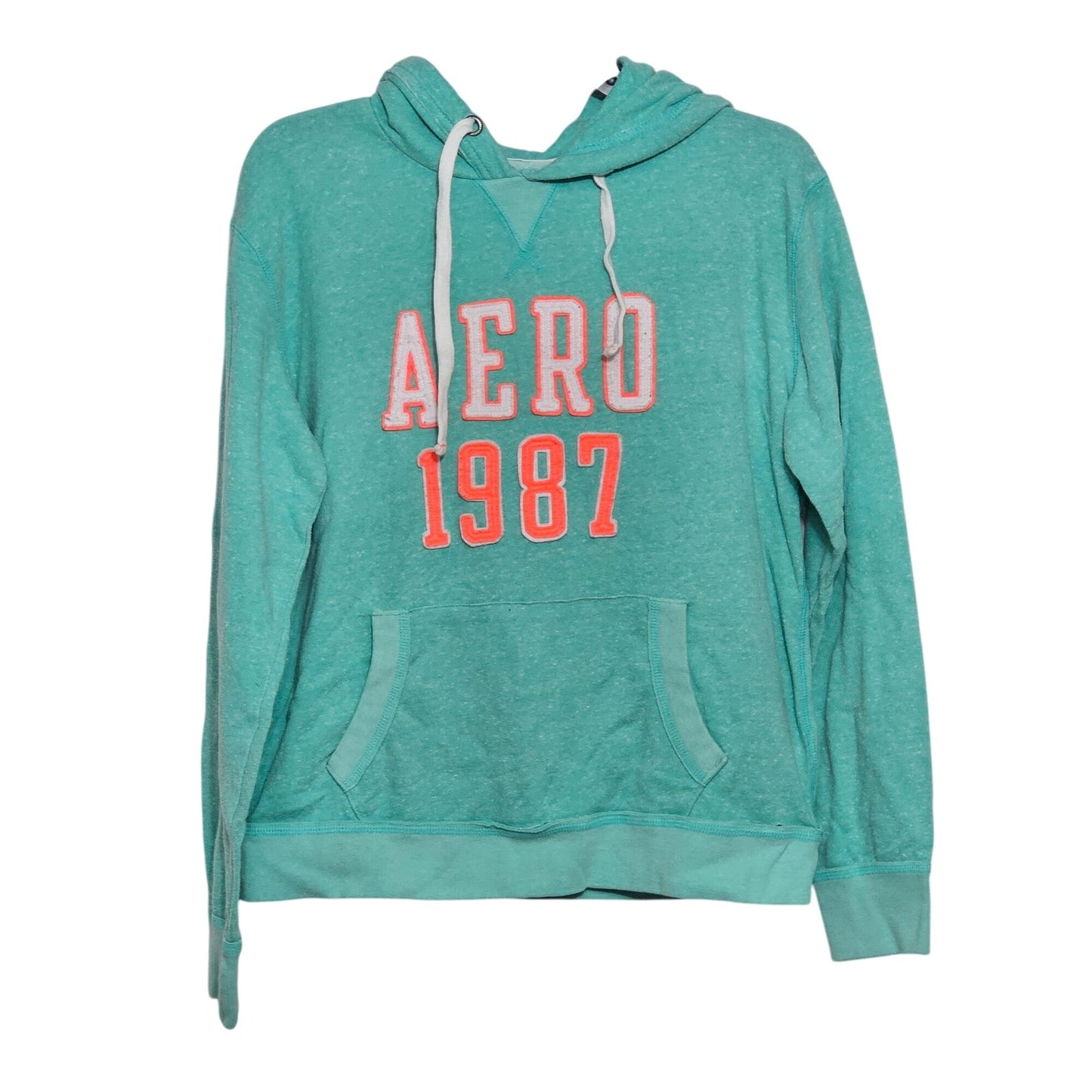 Aeropostale 1987 Green Hoodie Sweatshirt L/G Cotton & Polyester Blend Y2K