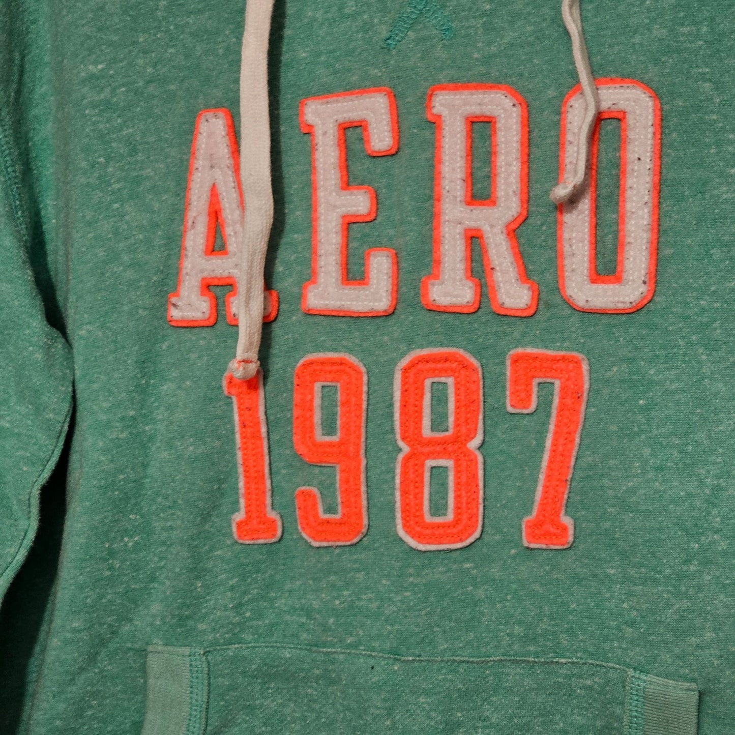 Aeropostale 1987 Green Hoodie Sweatshirt L/G Cotton & Polyester Blend Y2K