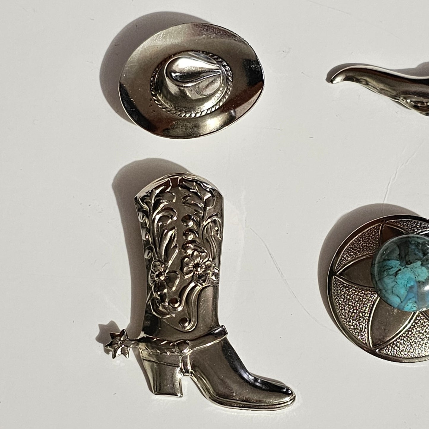 Western-Themed Button Covers: Cowboy Hat Boot Bull Head Conchos Feather Earrings