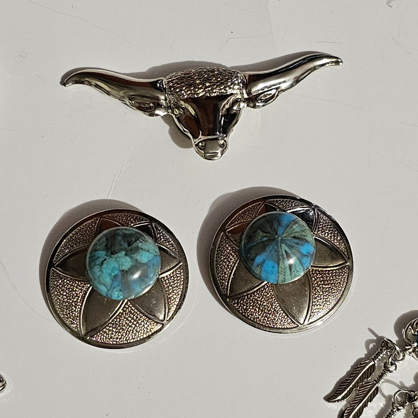 Western-Themed Button Covers: Cowboy Hat Boot Bull Head Conchos Feather Earrings