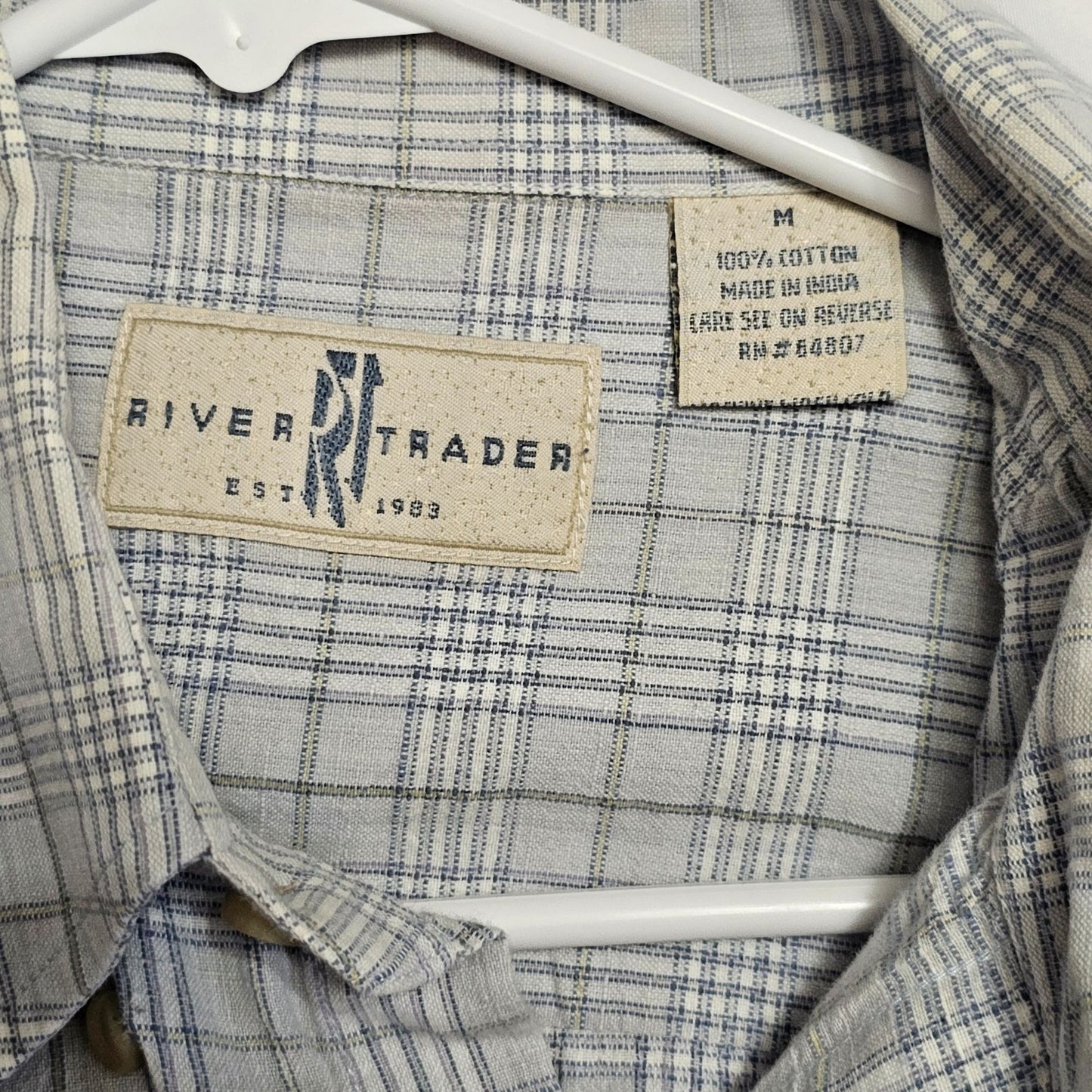 River Trader Light Blue Plaid Short Sleeve Flannel 100% Cotton Size M