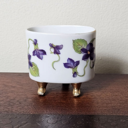 Vintage Lefton China Purple Violets Of Naples Footed Toothpick Holder