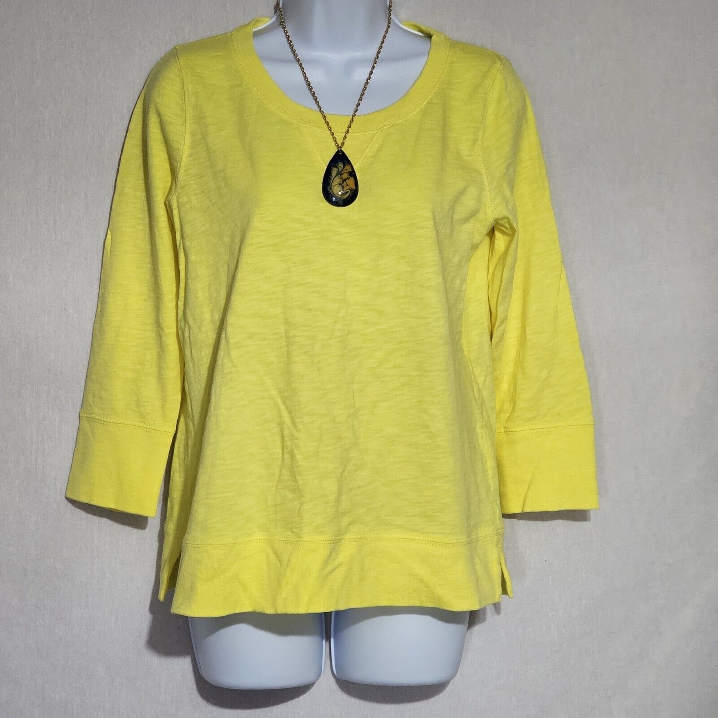 J. Crew 3/4 Sleeve Yellow Cotton Pullover  T-Shirt Blouse Size Medium GUC