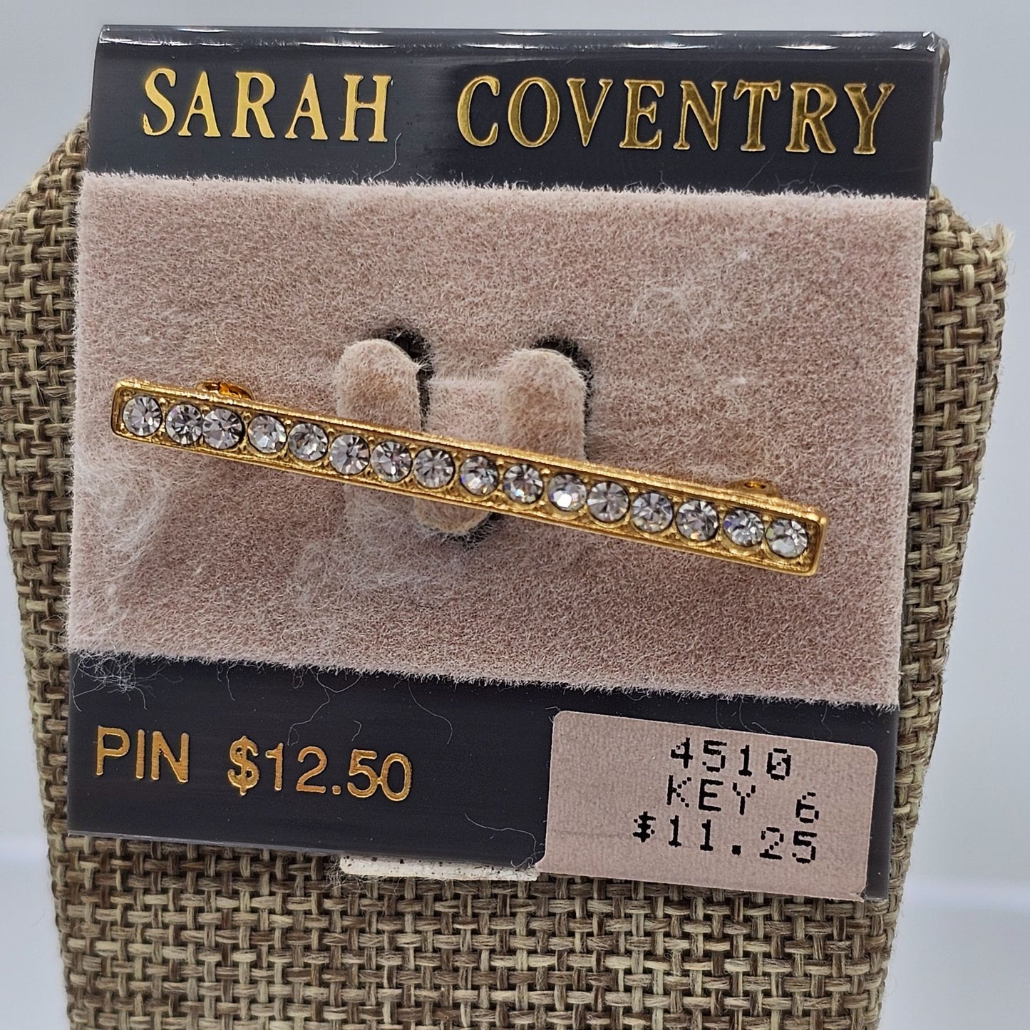 Sarah Coventry Rhinestone Bar Pin Brooch Vintage New Old Stock