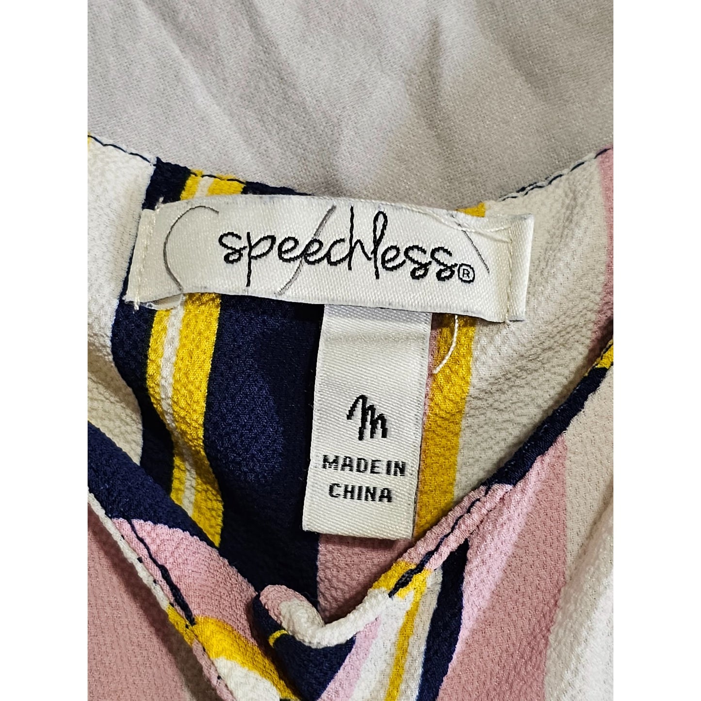 Speechless Pink, Navy, Yellow Vertical Striped Cold-shoulder Short Dress Size M