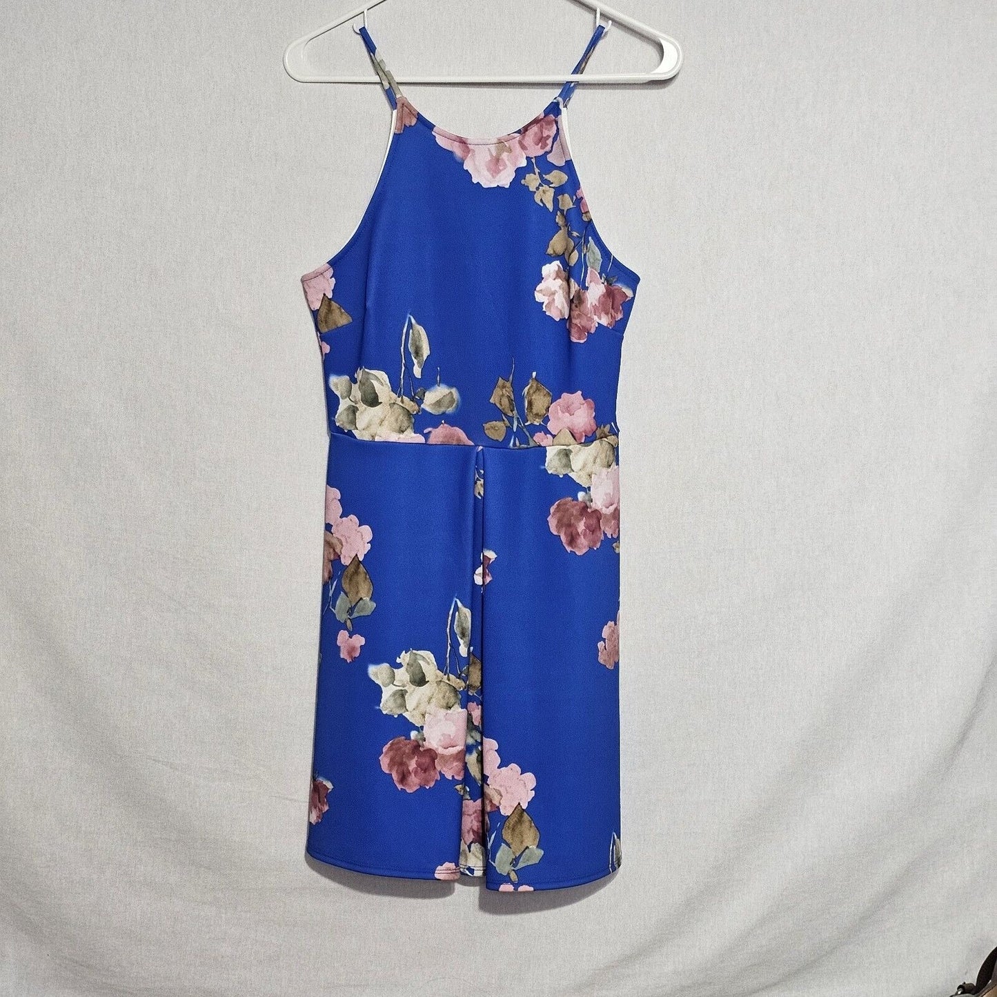 Soprano Junior's Medium Floral Blue Sleeveless Pleated Halter Short Dress