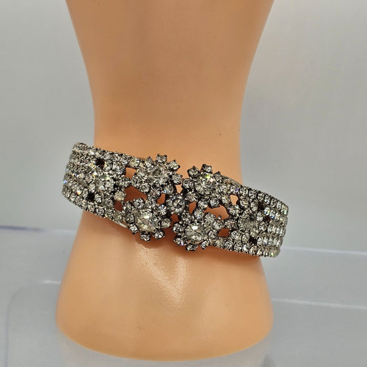 Stunning Clear Rhinestones Silver-tone Clamper Bracelet Bling Bling