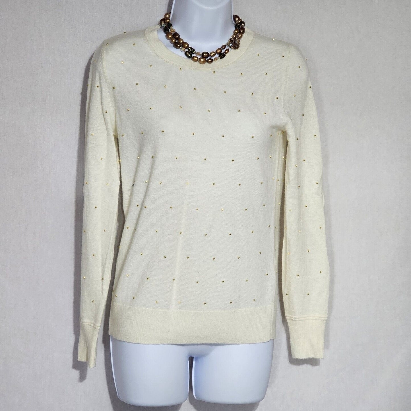 Banana Republic Ivory Cashmere Blend Gold Bead Knit Winter Sweater Size XS