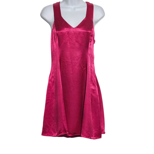 Jessica McClintock Gunne Sax Fushia Hot Pink Shiny Sheen Short Cocktail Dress Vintage