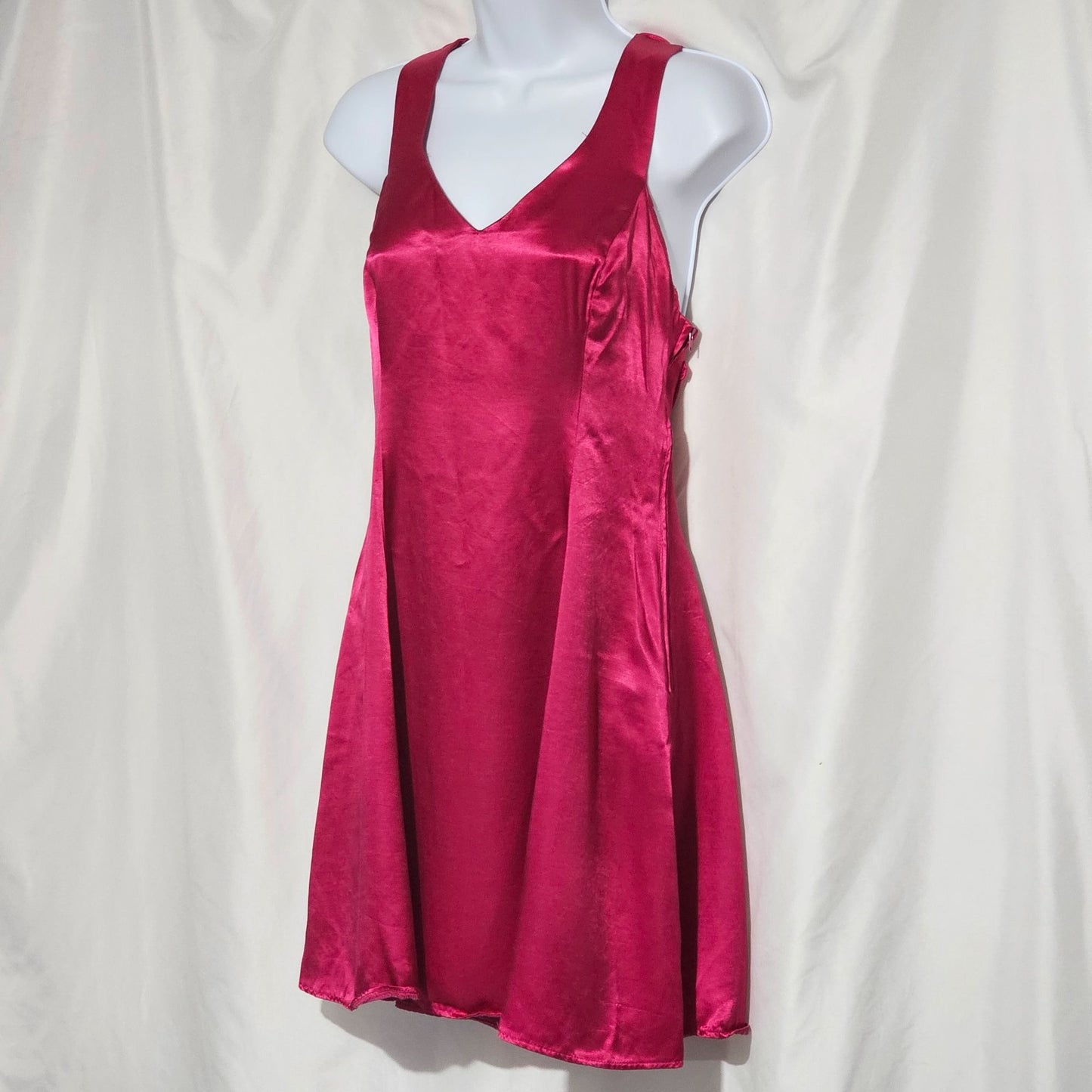 Jessica McClintock Gunne Sax Fushia Hot Pink Shiny Sheen Short Cocktail Dress Vintage