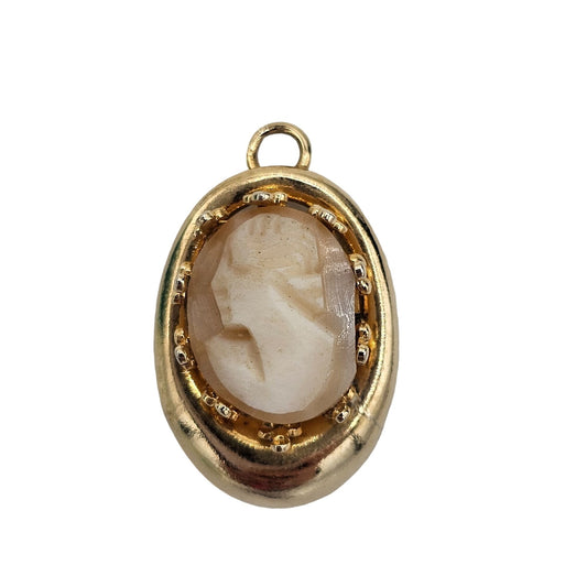 Gold Cameo Pendant 10kt Antique Woman's Profile Oval Carved Shell