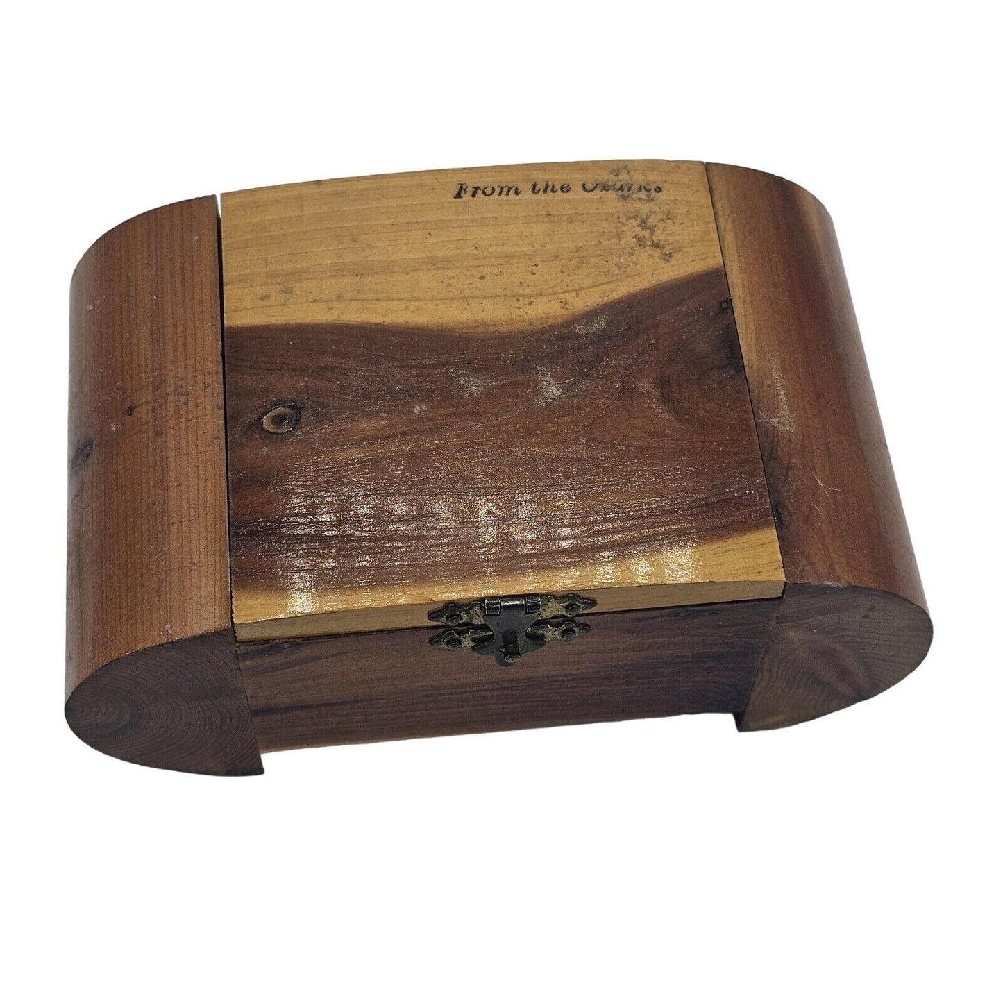 Small Vintage Oak Wooden Souvenir Trinket Box From The Ozark Curved